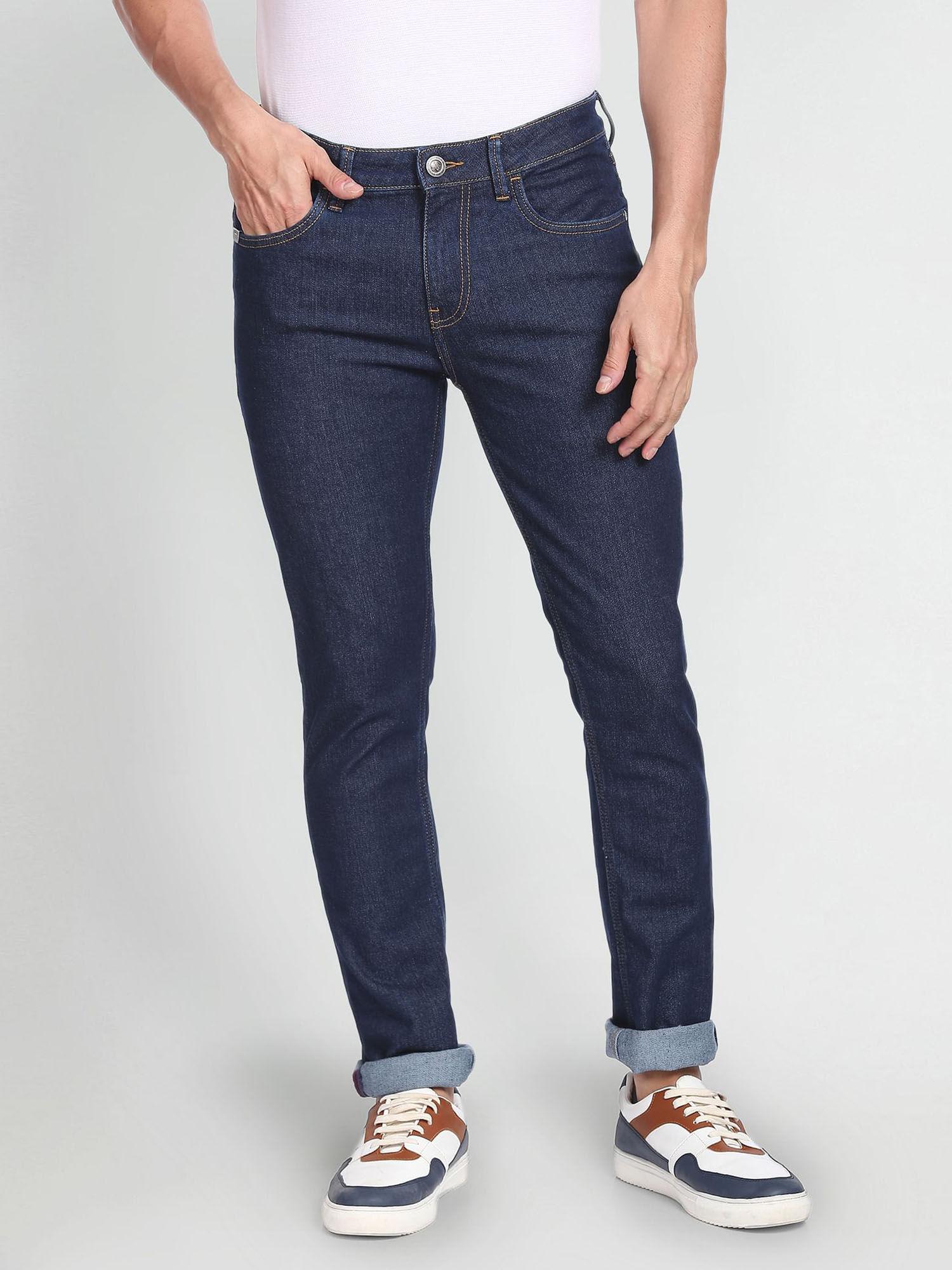 Men Navy Blue Mid Rise Skinny Fit Jeans