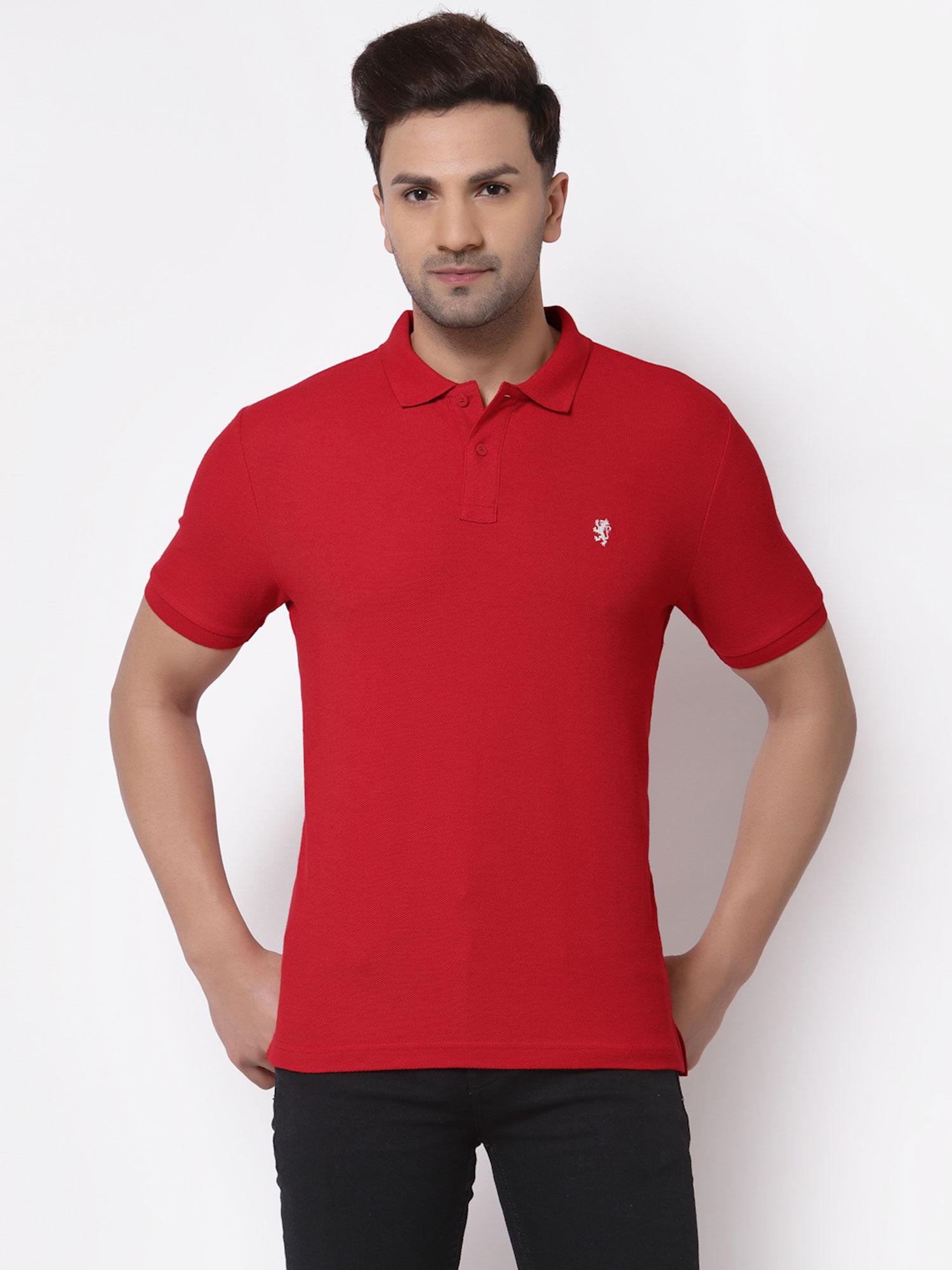 Men Red Collared T-Shirt