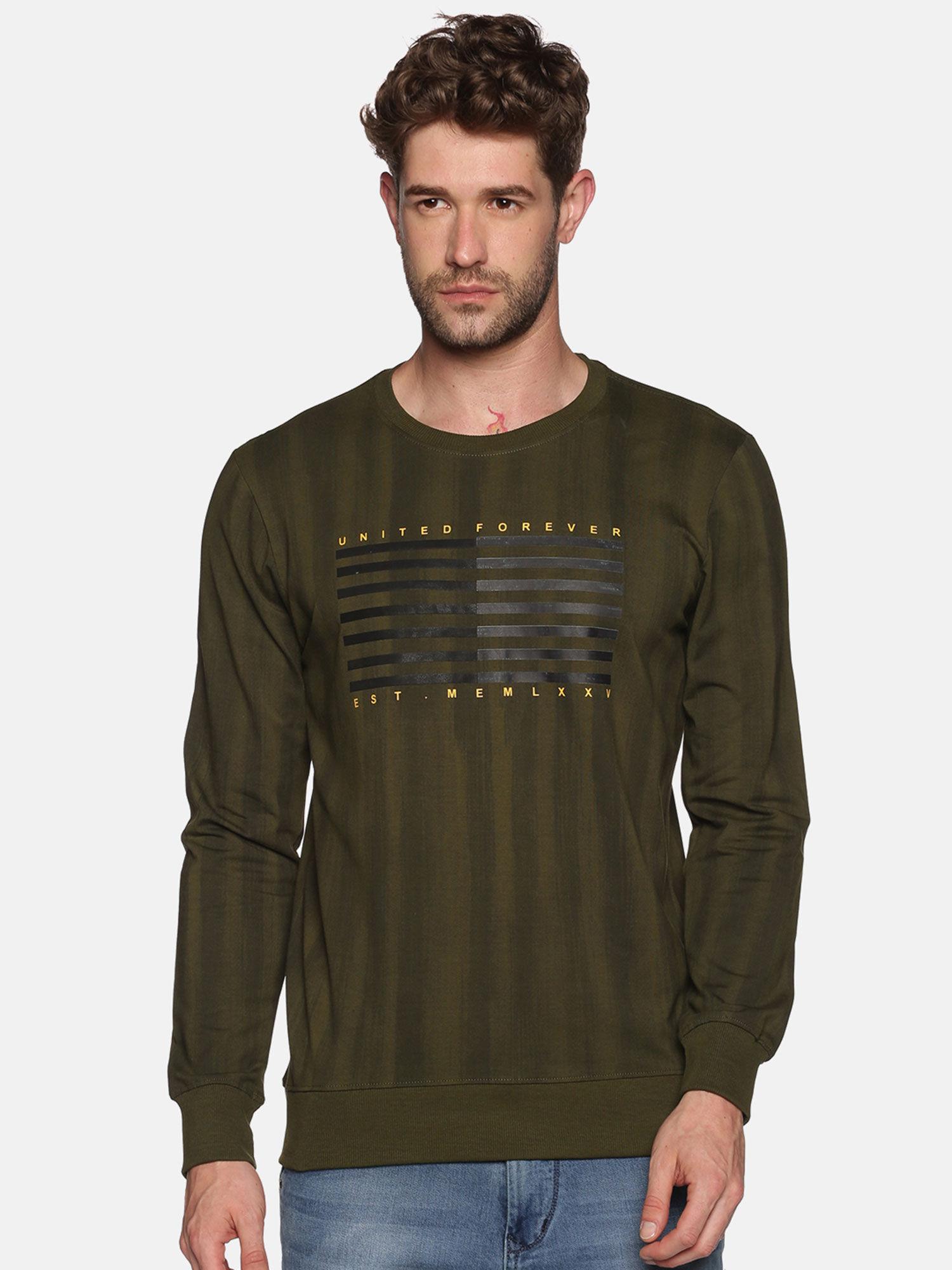 Men's Cotton Casual Olive Sweatshirt