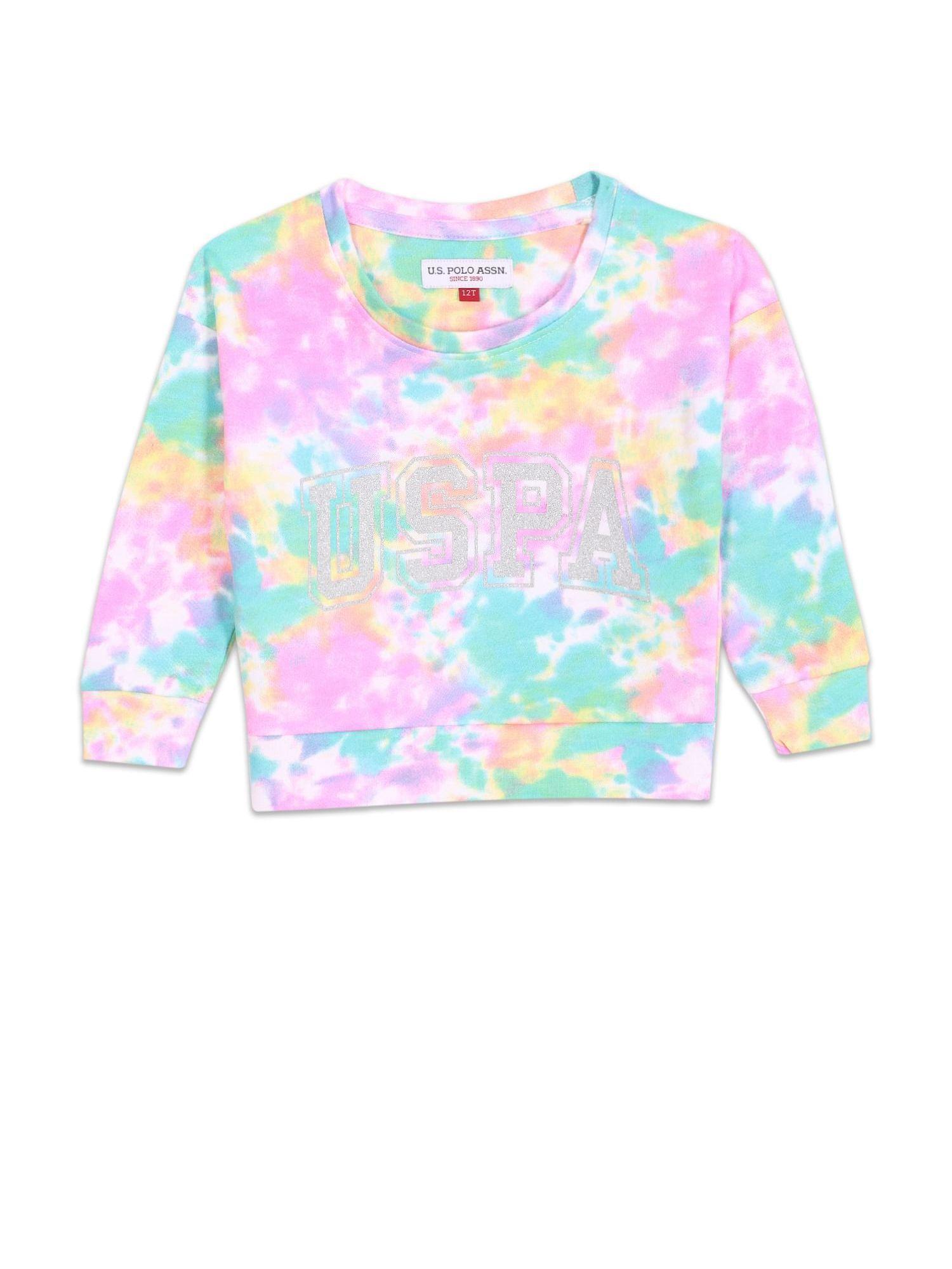 Girls Multicolour Crew Neck Cotton Sweatshirt