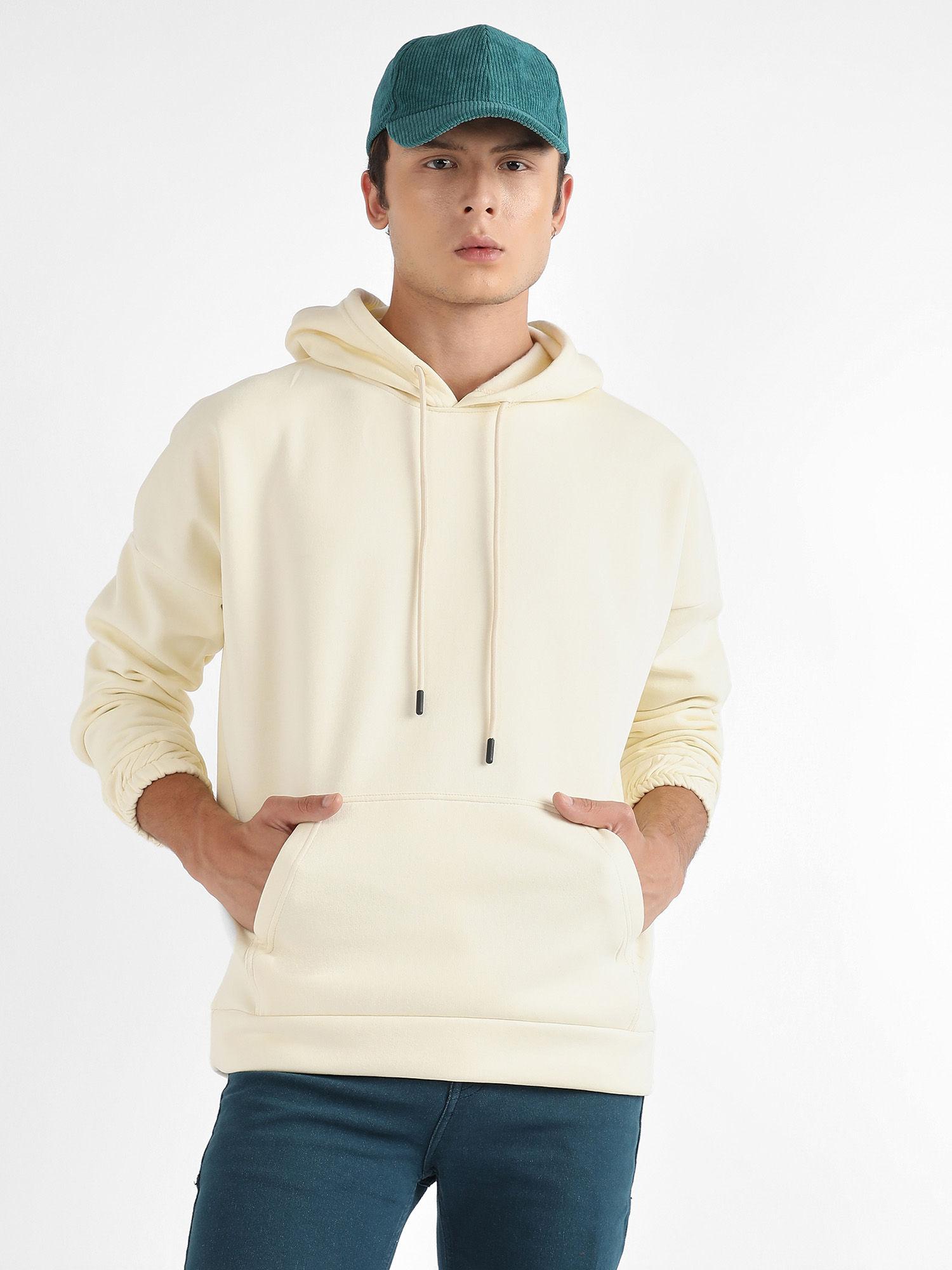 Men Light Yellow Oversized Pullover Sweatshirt with Kangaroo Pocket