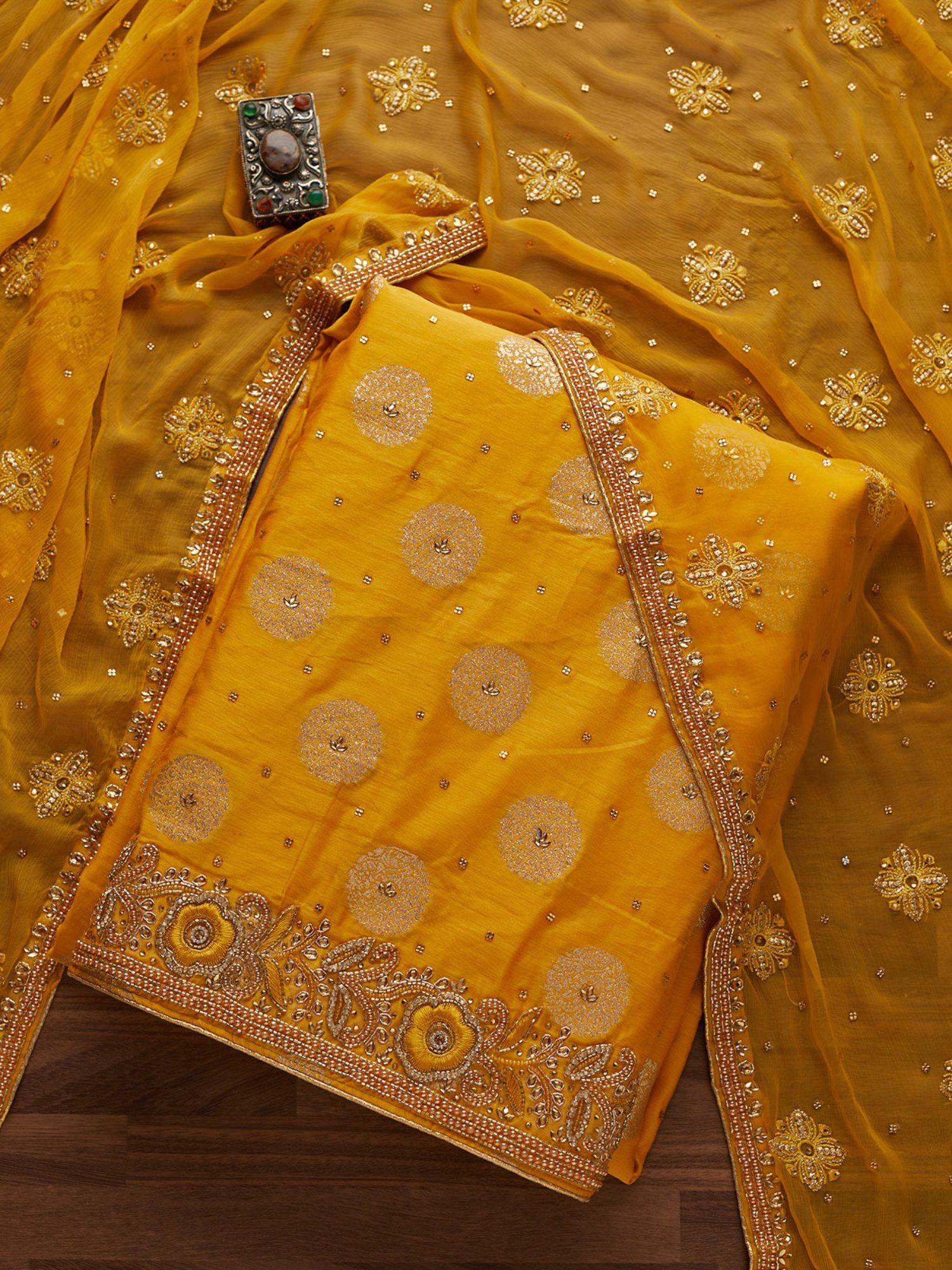 Yellow Stonework Georgette Designer Unstitched Salwar Suit