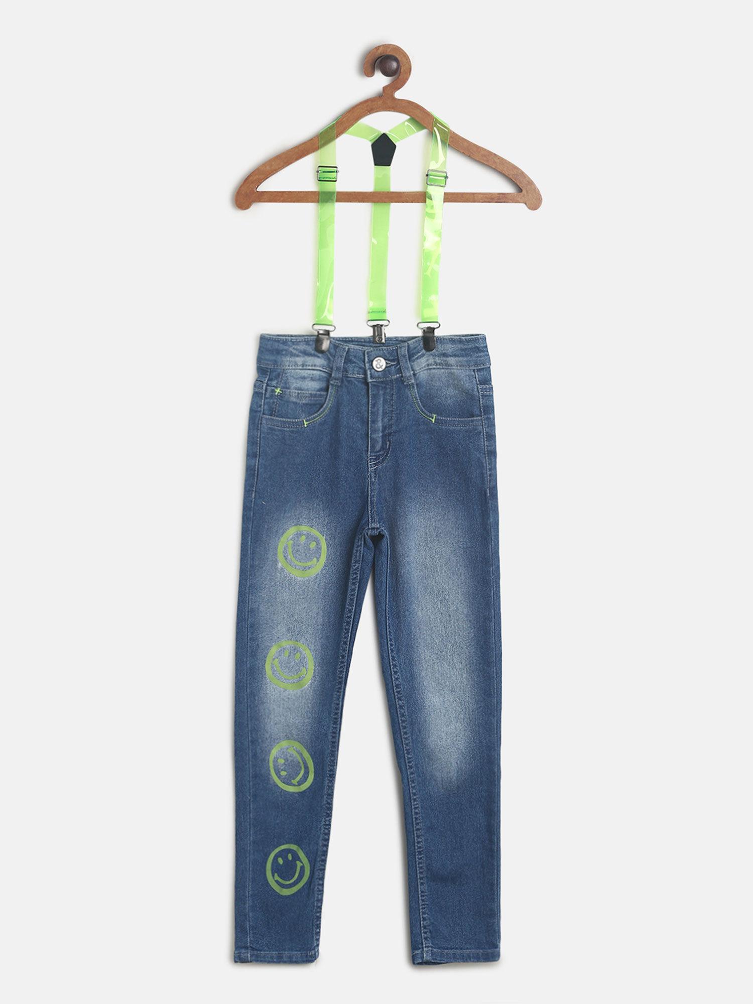 Boy's Blue Casual Lycra Printed Jeans