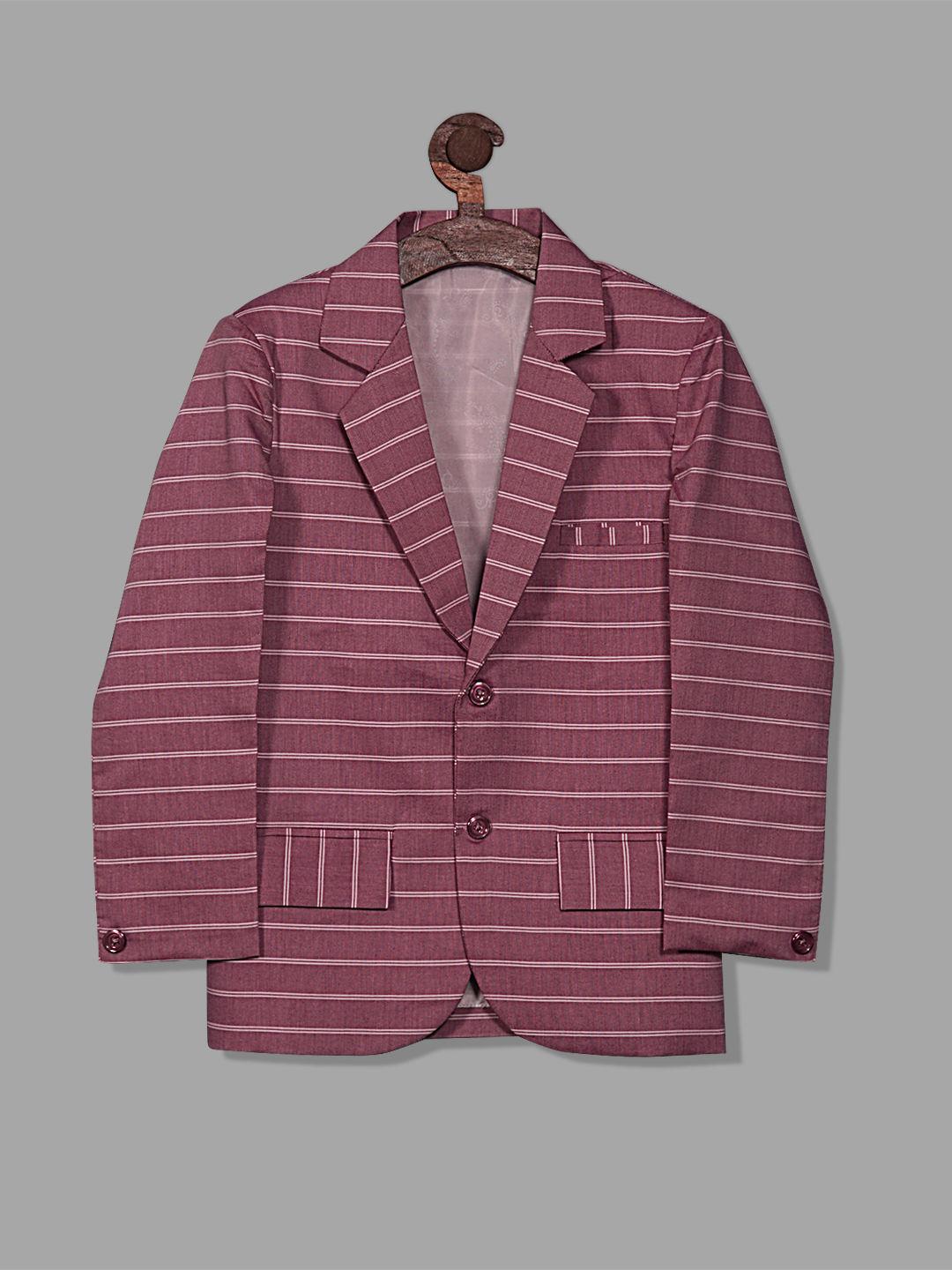 Boys Stripe Single-Breasted Smart Fit Cotton Purple Blazer