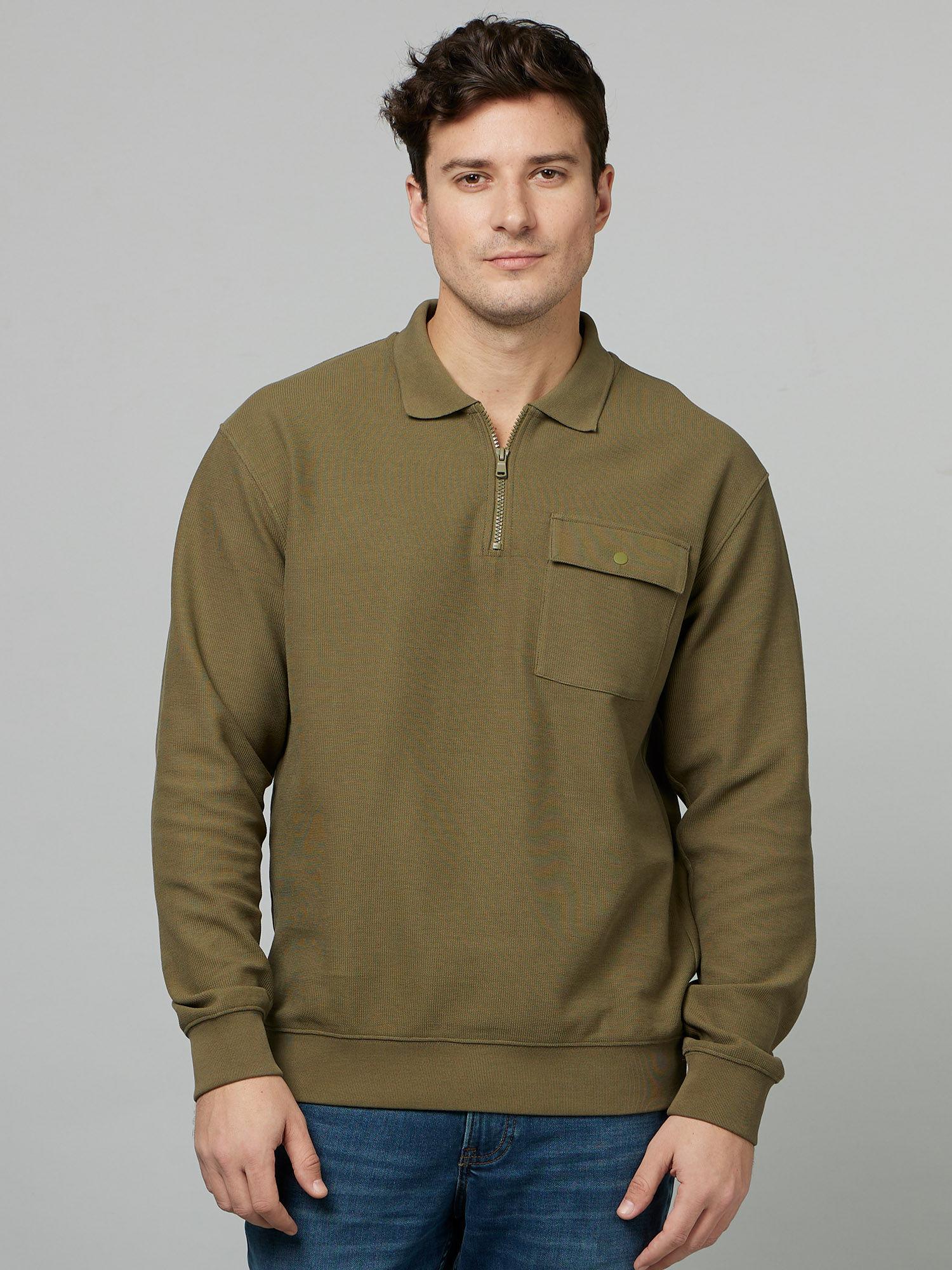 solid-green-long-sleeves-collar-neck-sweater