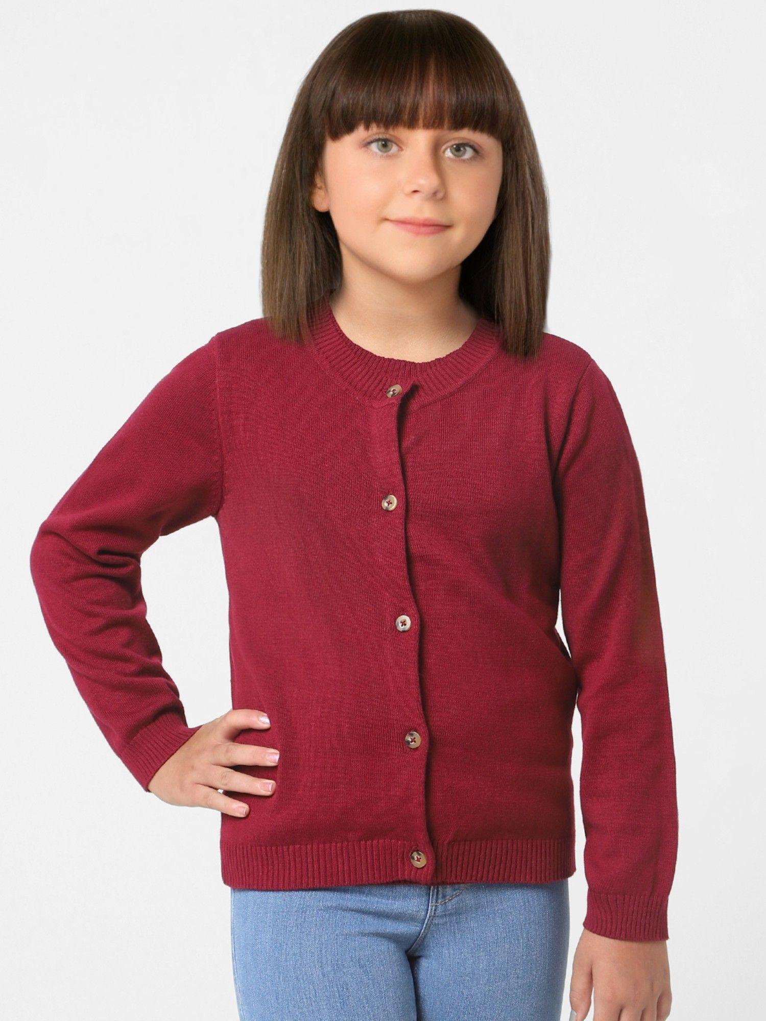 girls-solid-casual-maroon-sweater