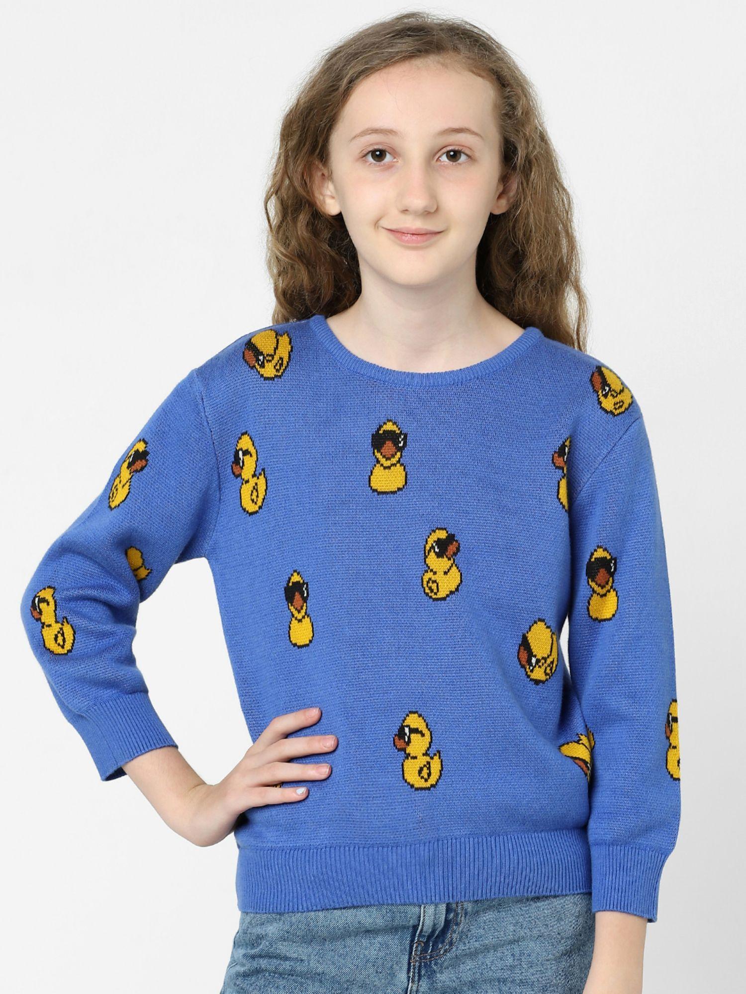 girls-printed-casualwear-blue-sweater