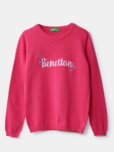 Girls Pink Embroidered Regular Sweater