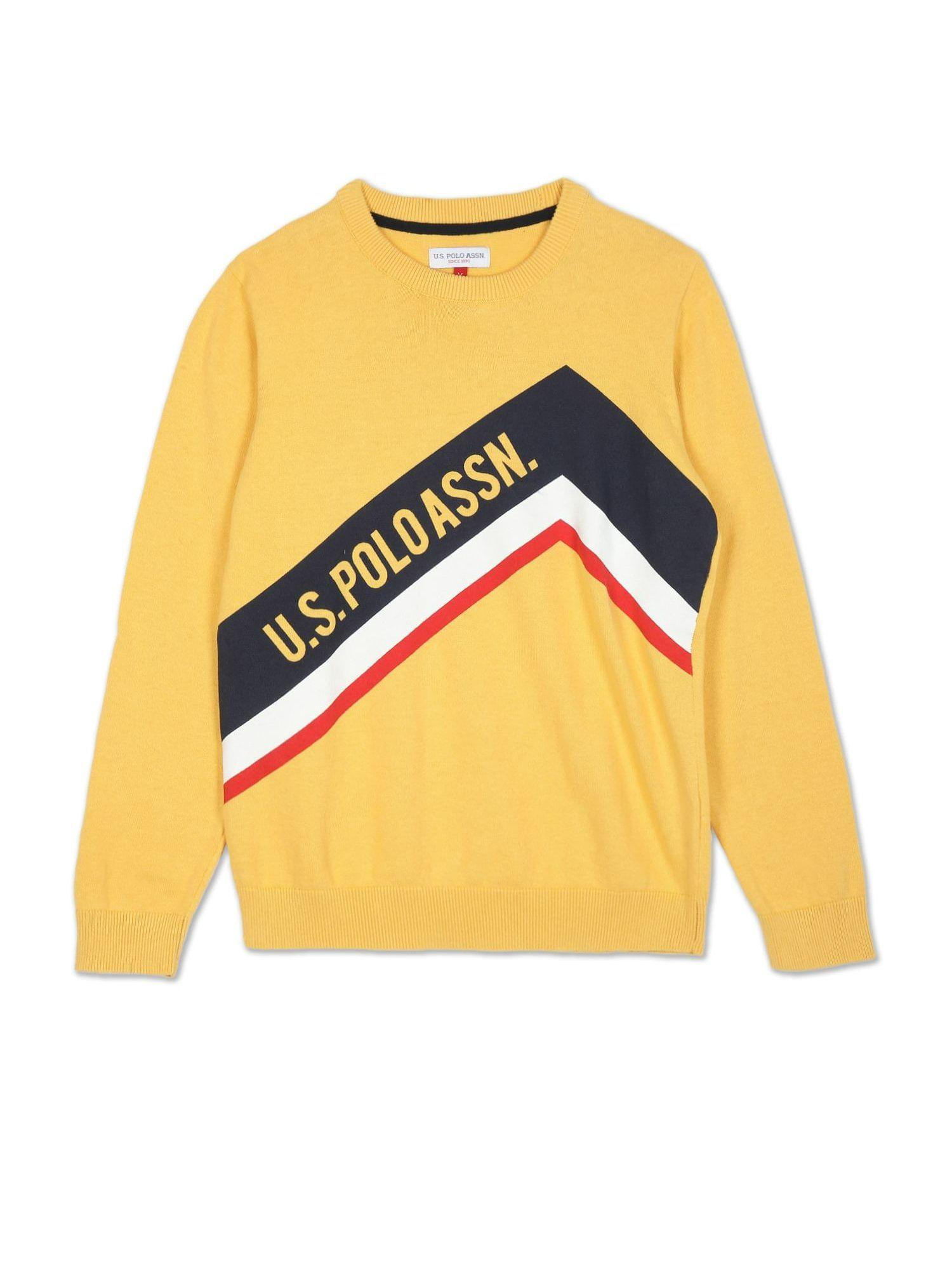 Boys Yellow Typography Print Cotton Sweater