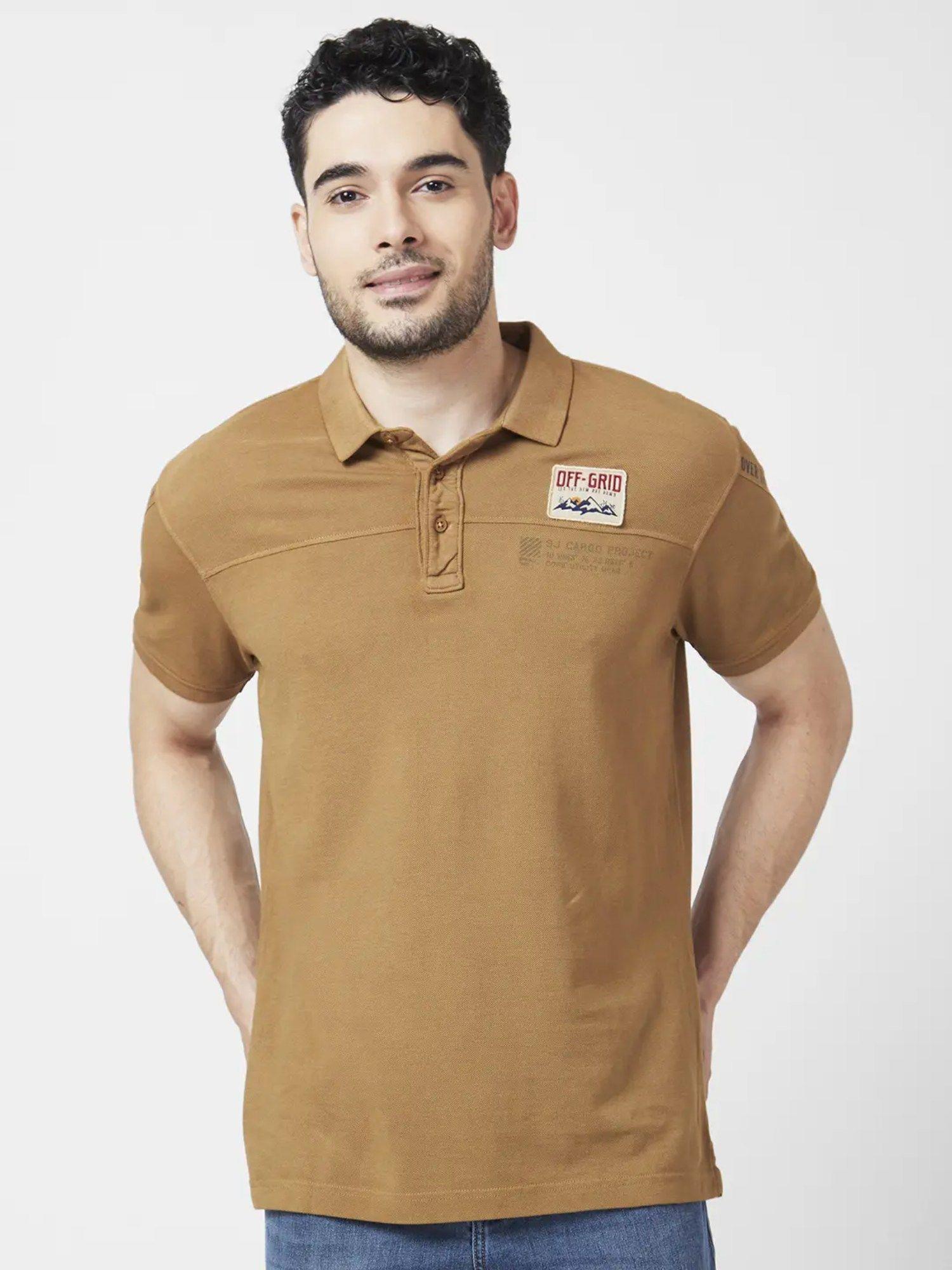 men-khaki-cotton-slim-fit-half-sleeve-collar-neck-plain-polo-t-shirt