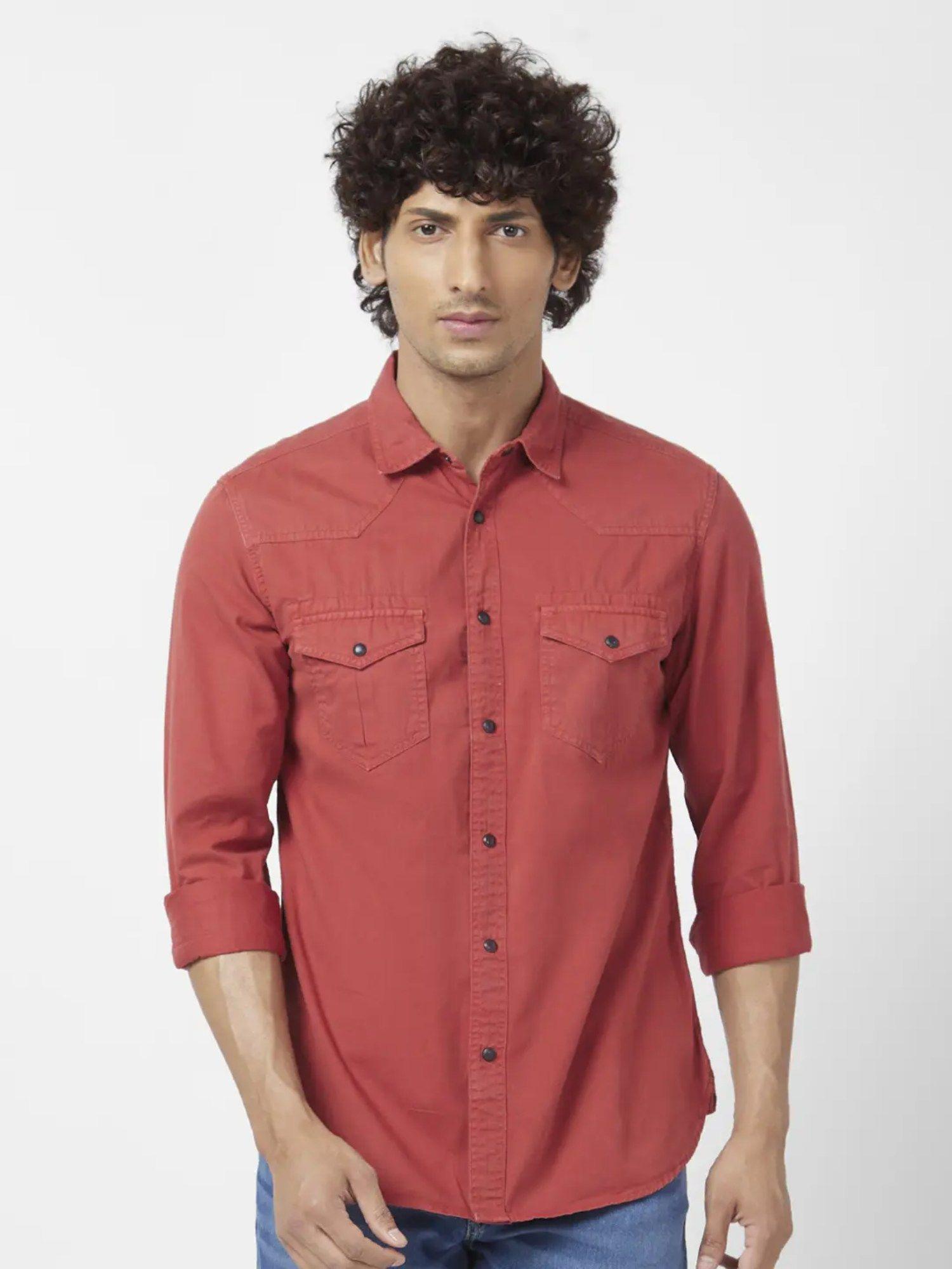 men-brick-red-twill-slim-fit-full-sleeve-denim-shirt