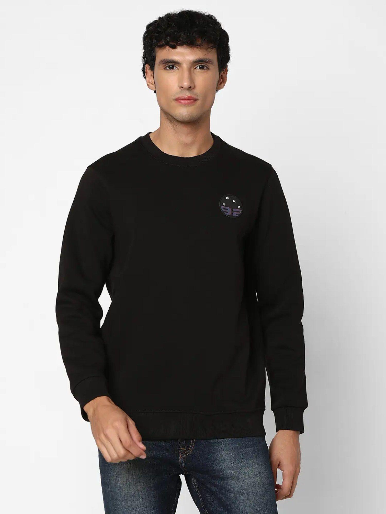 Men Black Slim Fit Full Sleeve Round Neck Plain Casual Sweatshirt