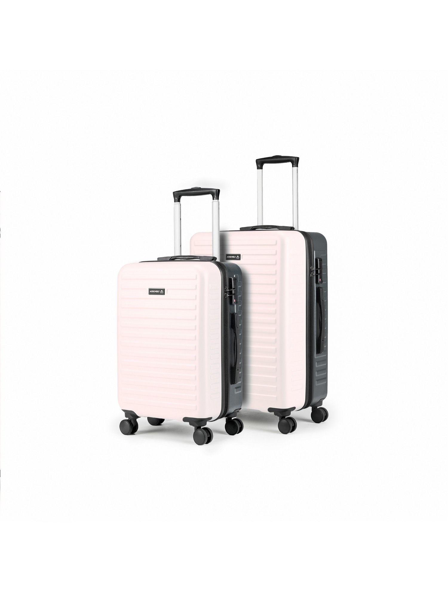 hard-luggage-set-of-2-medium-check---in-&-cabin-trolley---ivory-&-grey