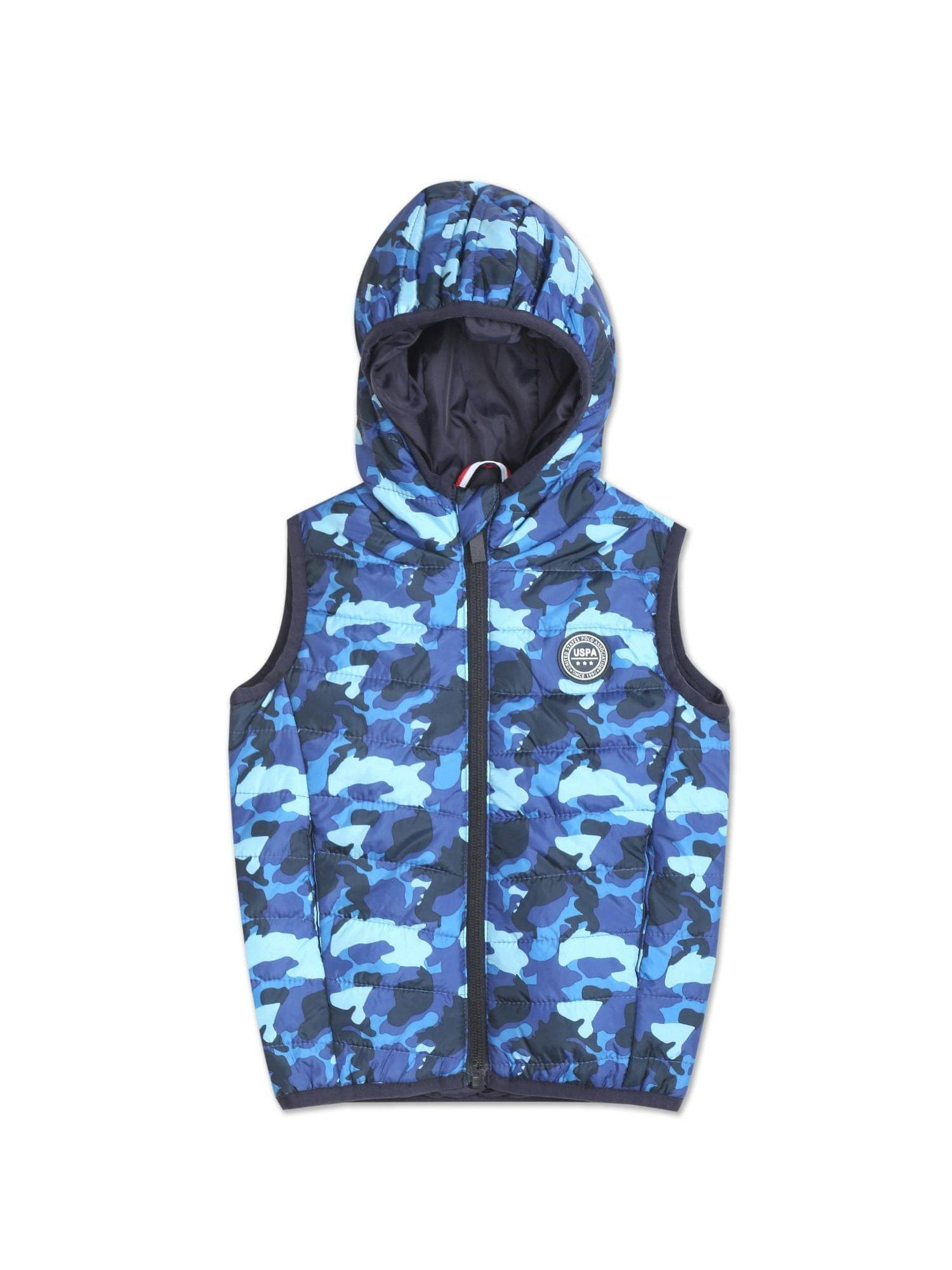 Boys Blue Sleeveless Hood Puffer Jacket