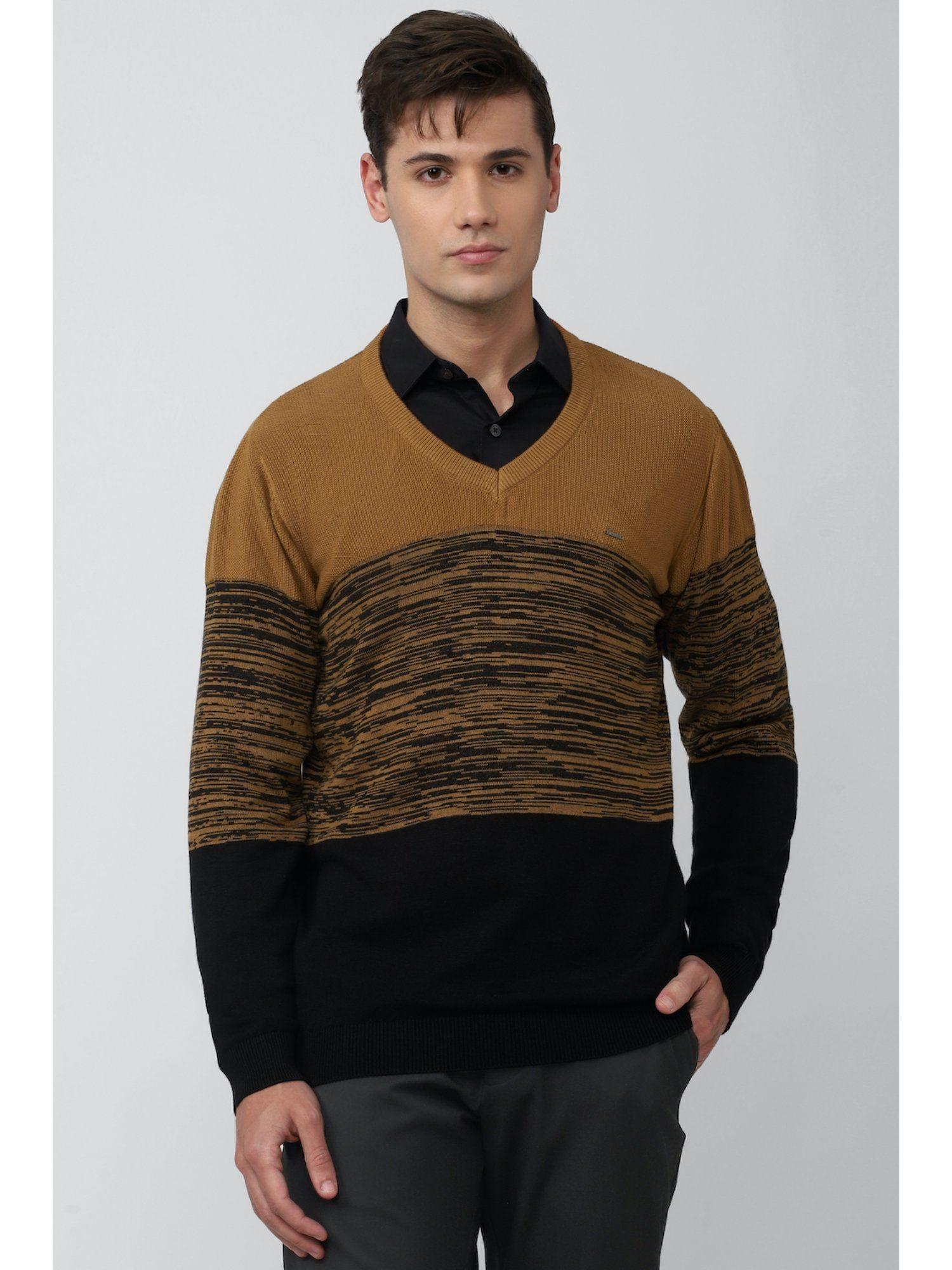 Men Textured Brown Sweater
