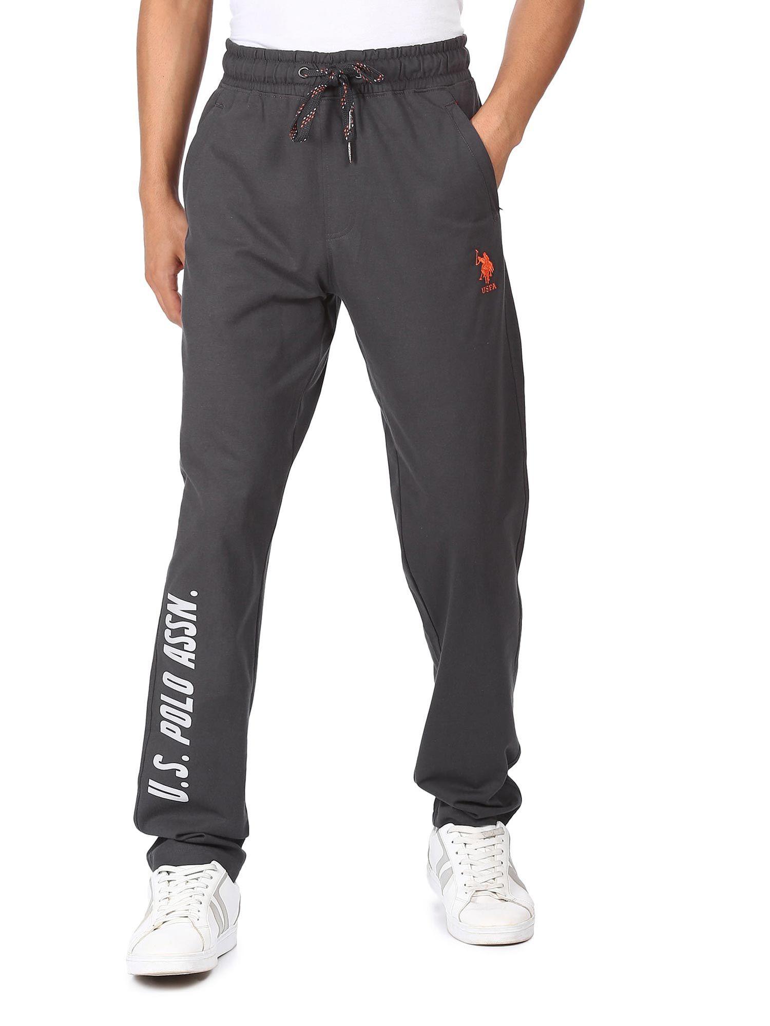 men-grey-drawstring-waist-brand-print-track-pants