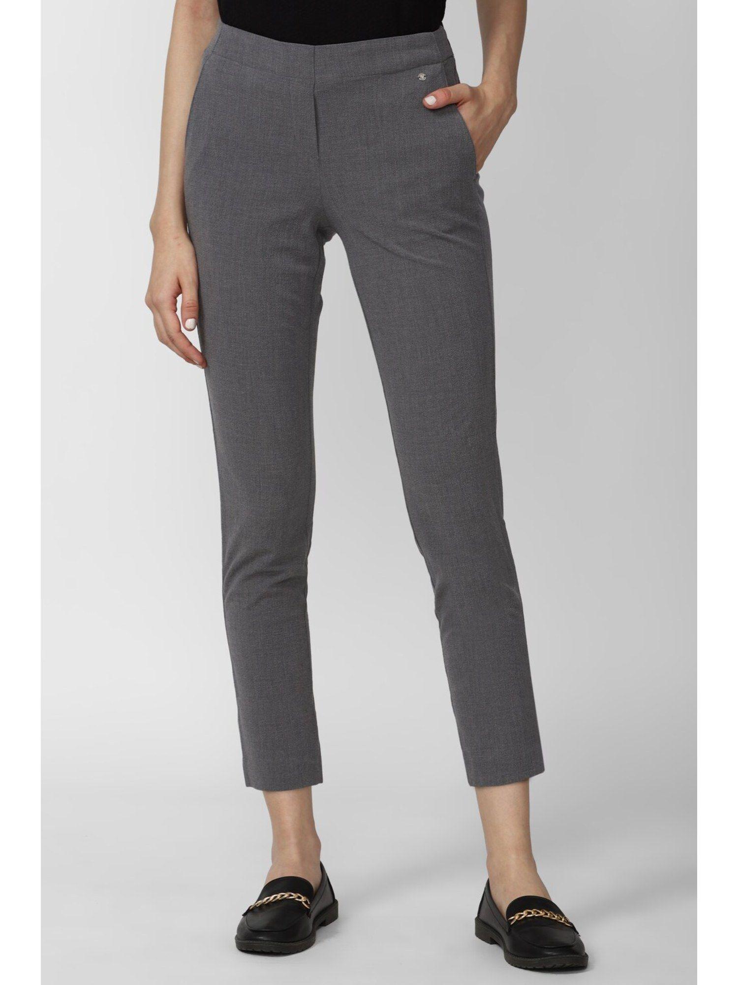 Women Grey Solid Formal Regular Fit Trousers