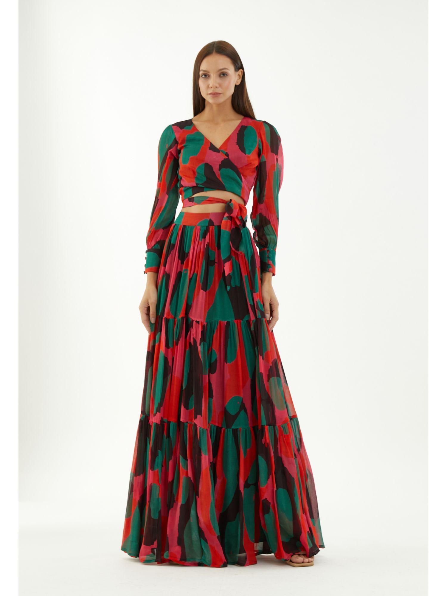 red,-green-and-black-abstract-layer-skirt