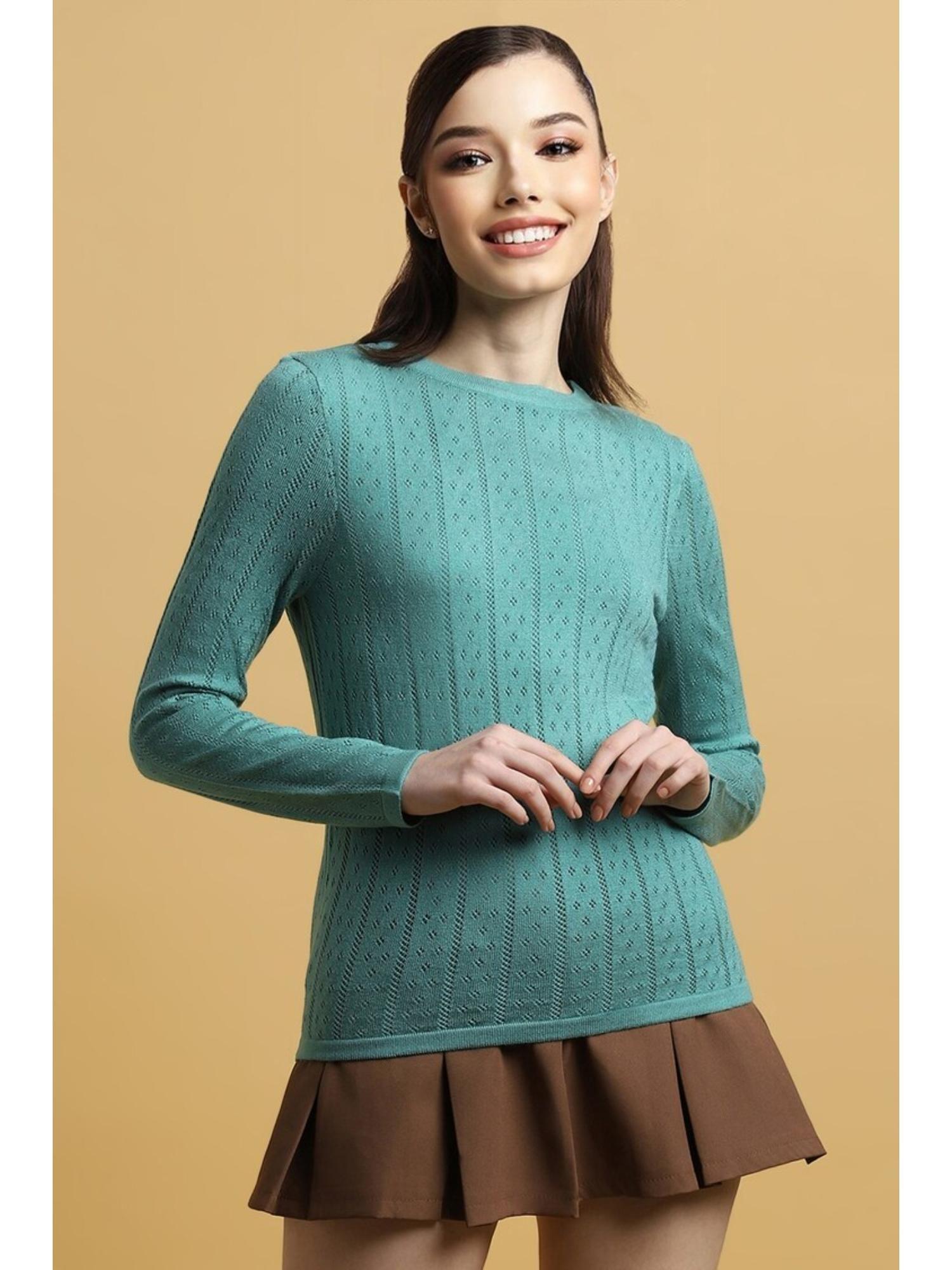 Self Design Green Sweater
