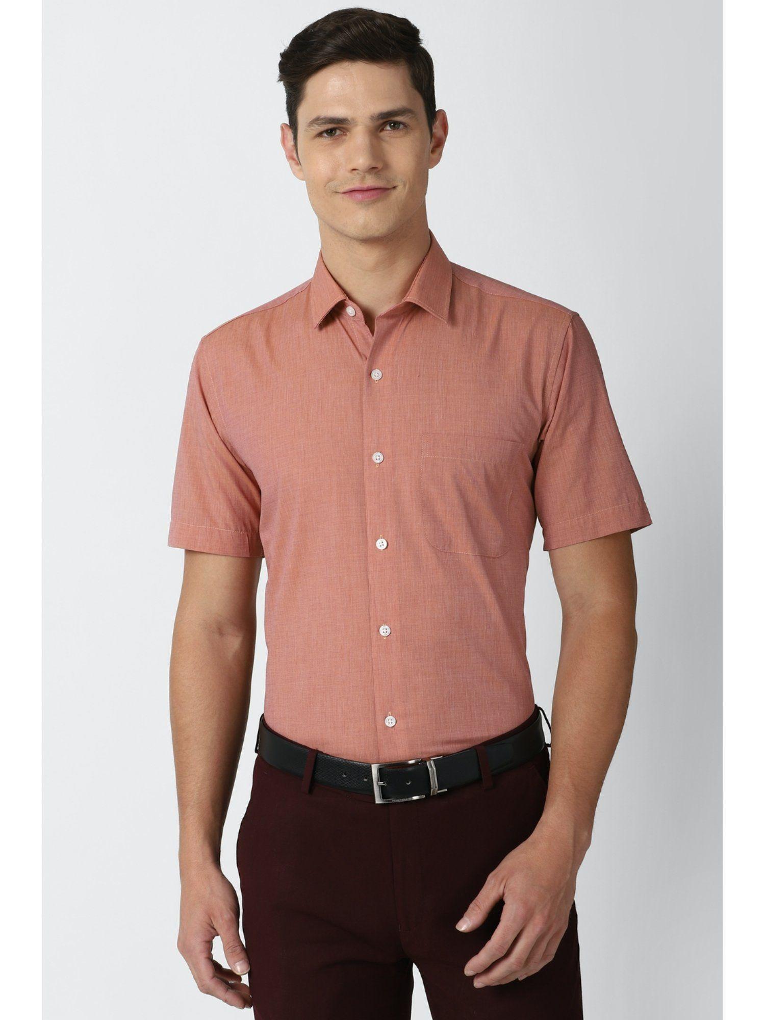 Men Pink Regular Fit Half Sleeves Formal Shirt