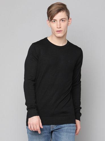 Black Solid Round Neck Sweater