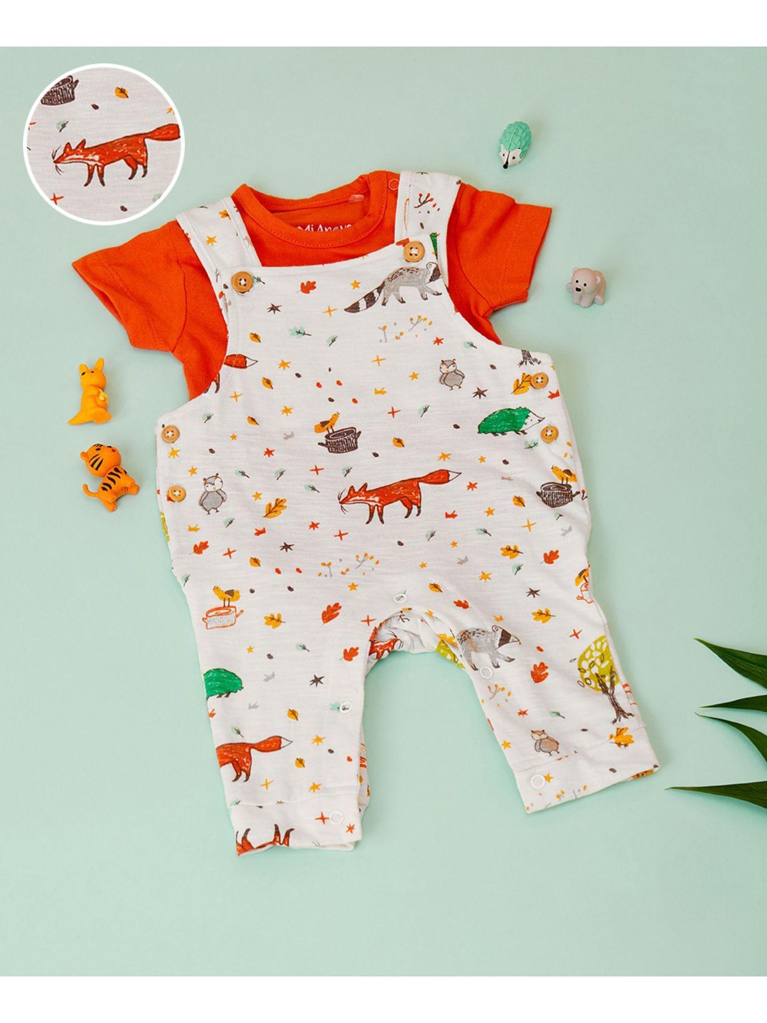 Forest Print Unisex Dungaree with Romper (Set of 2)