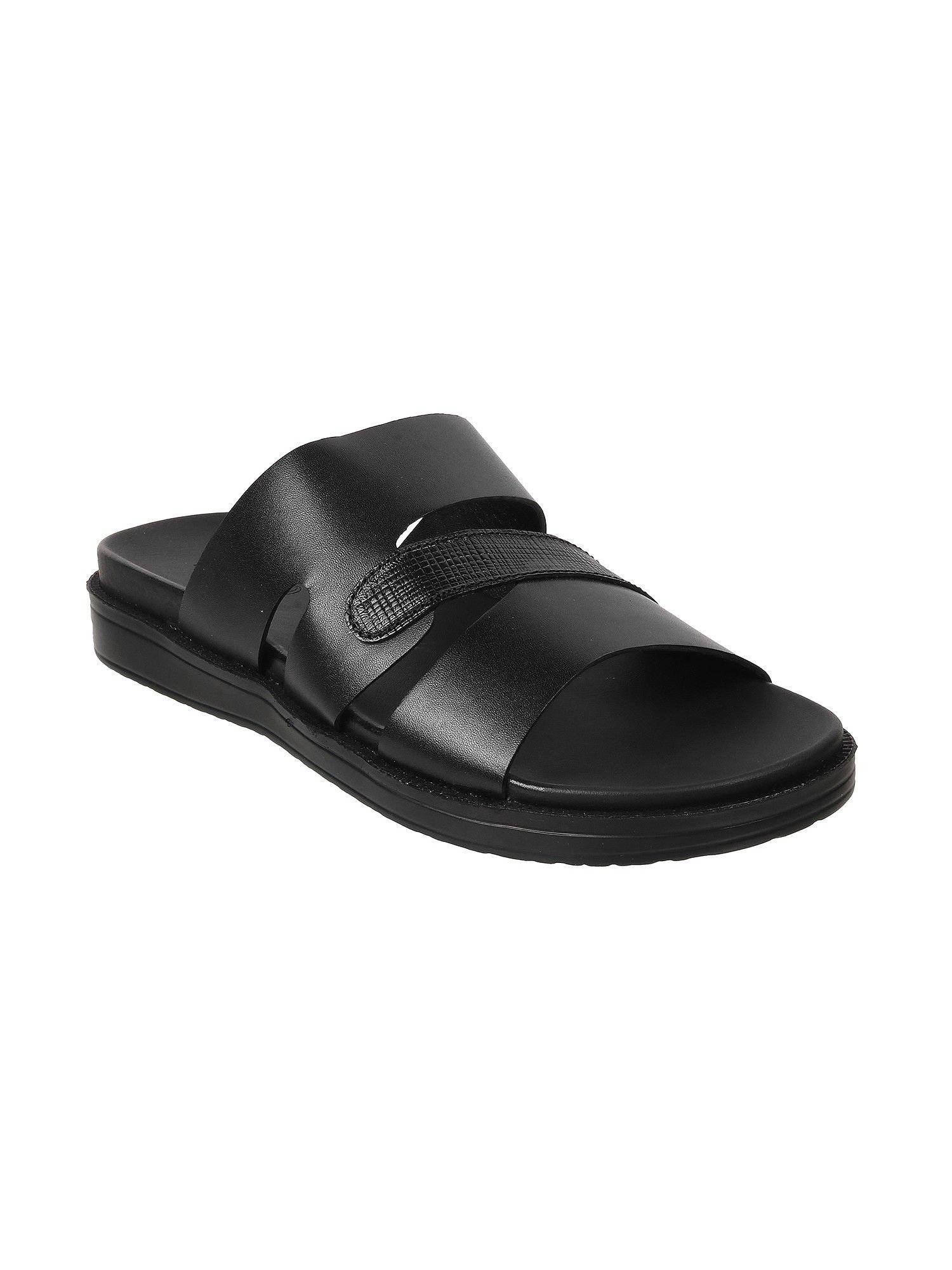 Mens Black Synthetic Textured Sandals