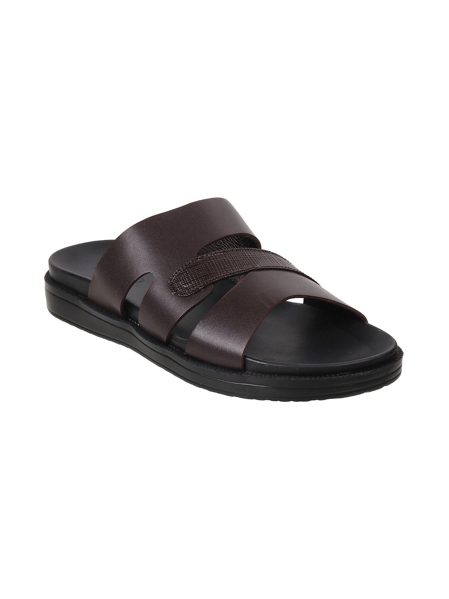 Mens Brown Synthetic Textured Sandals