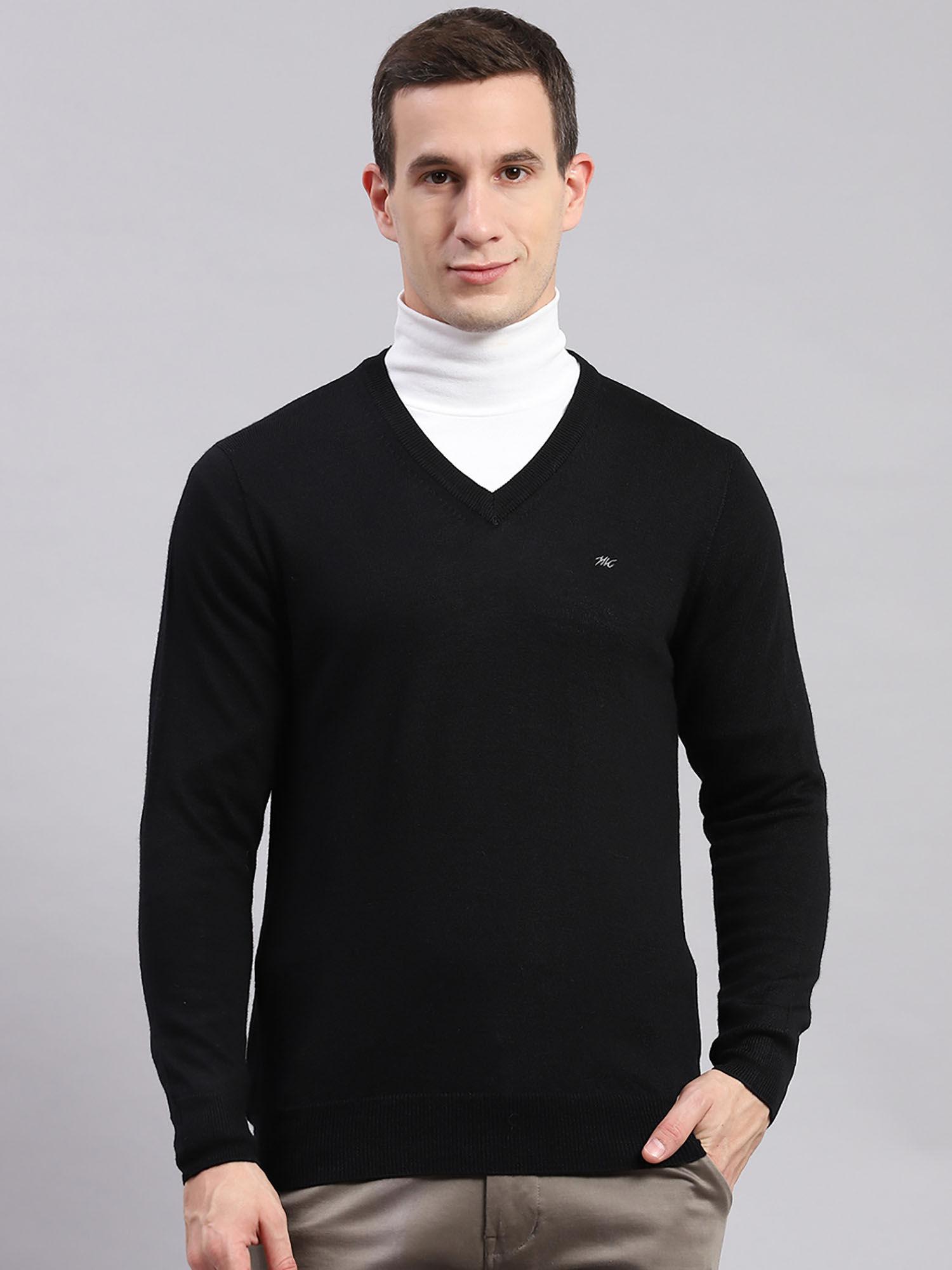 Black Solid V Neck Sweater