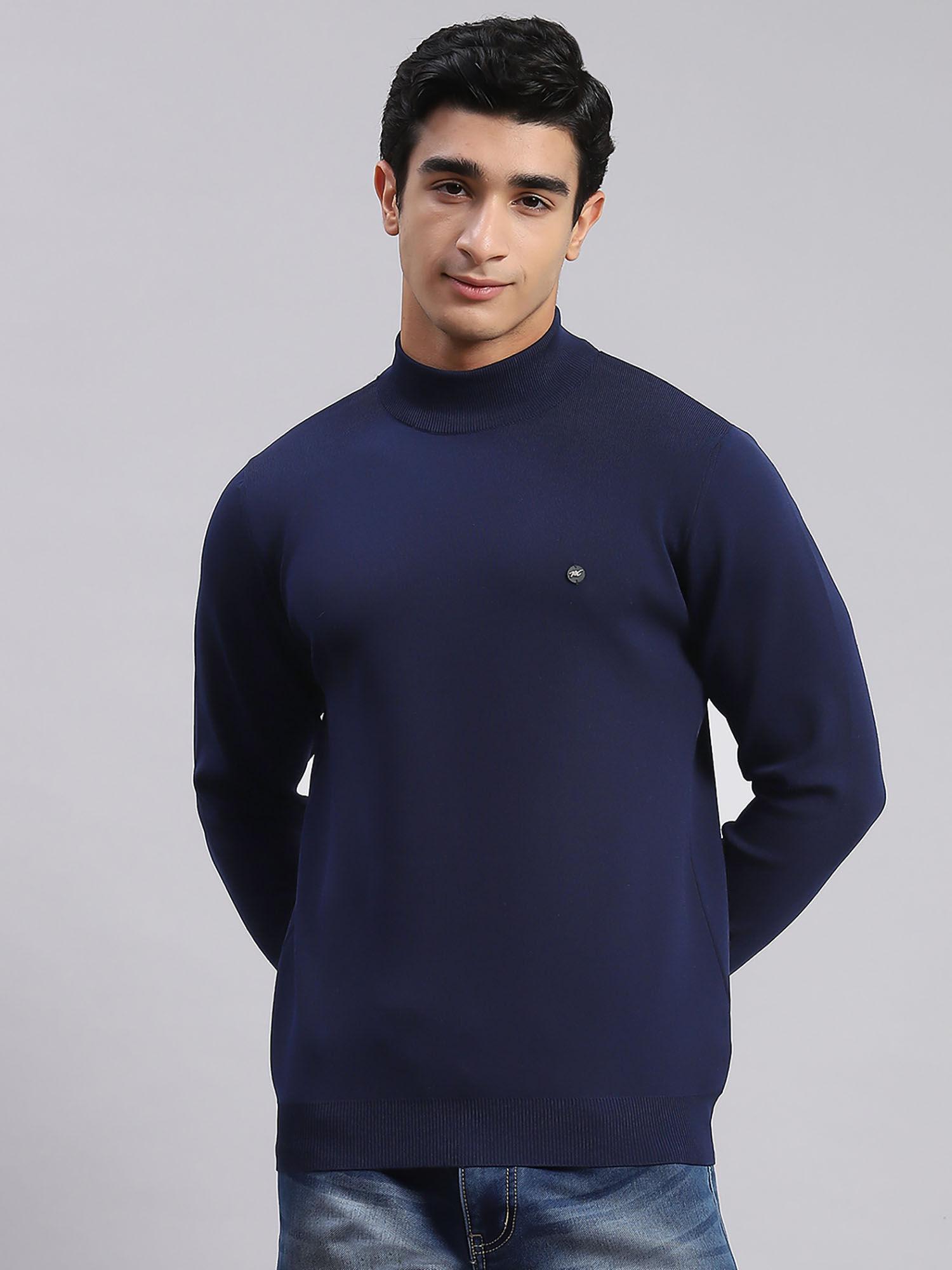 Navy Solid T Neck Sweater
