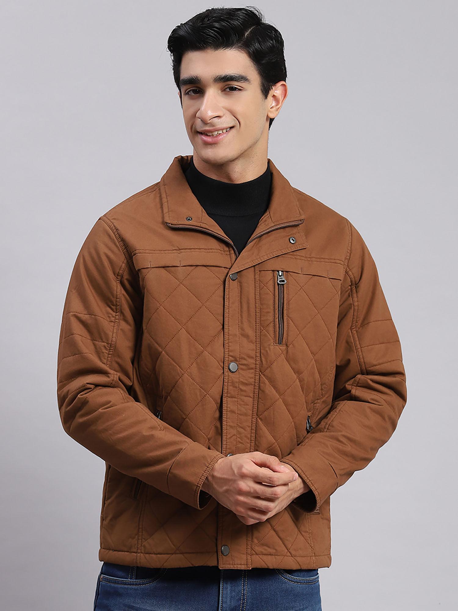 Wood Brown Solid Spread Collar Jacket
