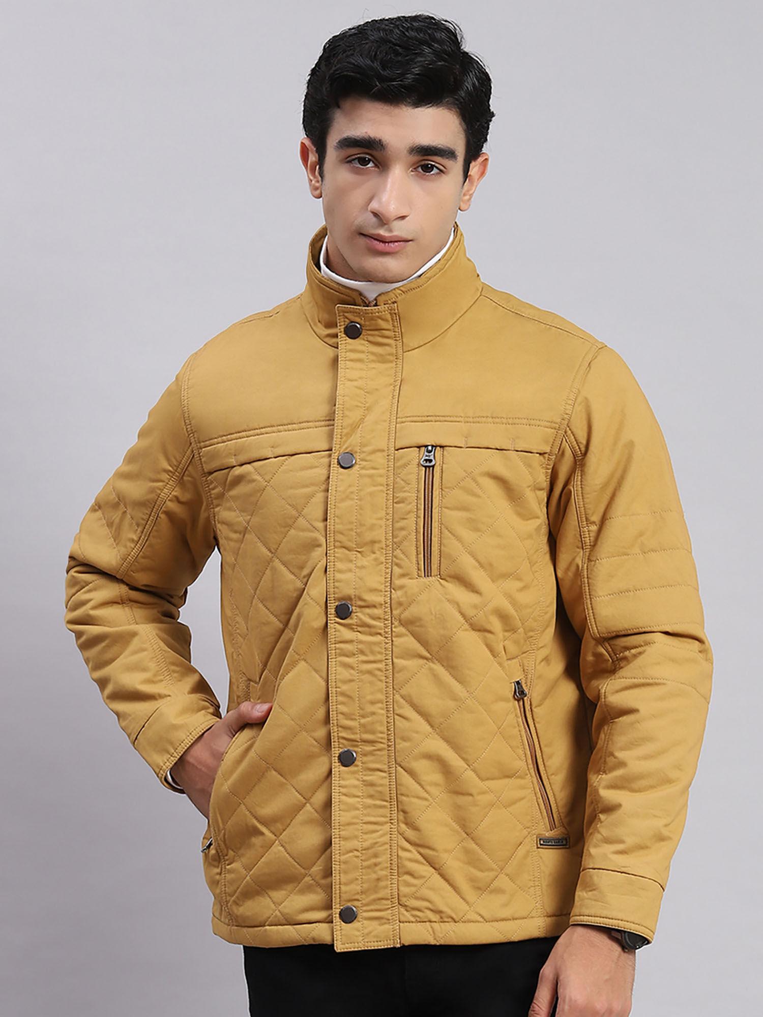 G Yellow Solid Stand Collar Jacket