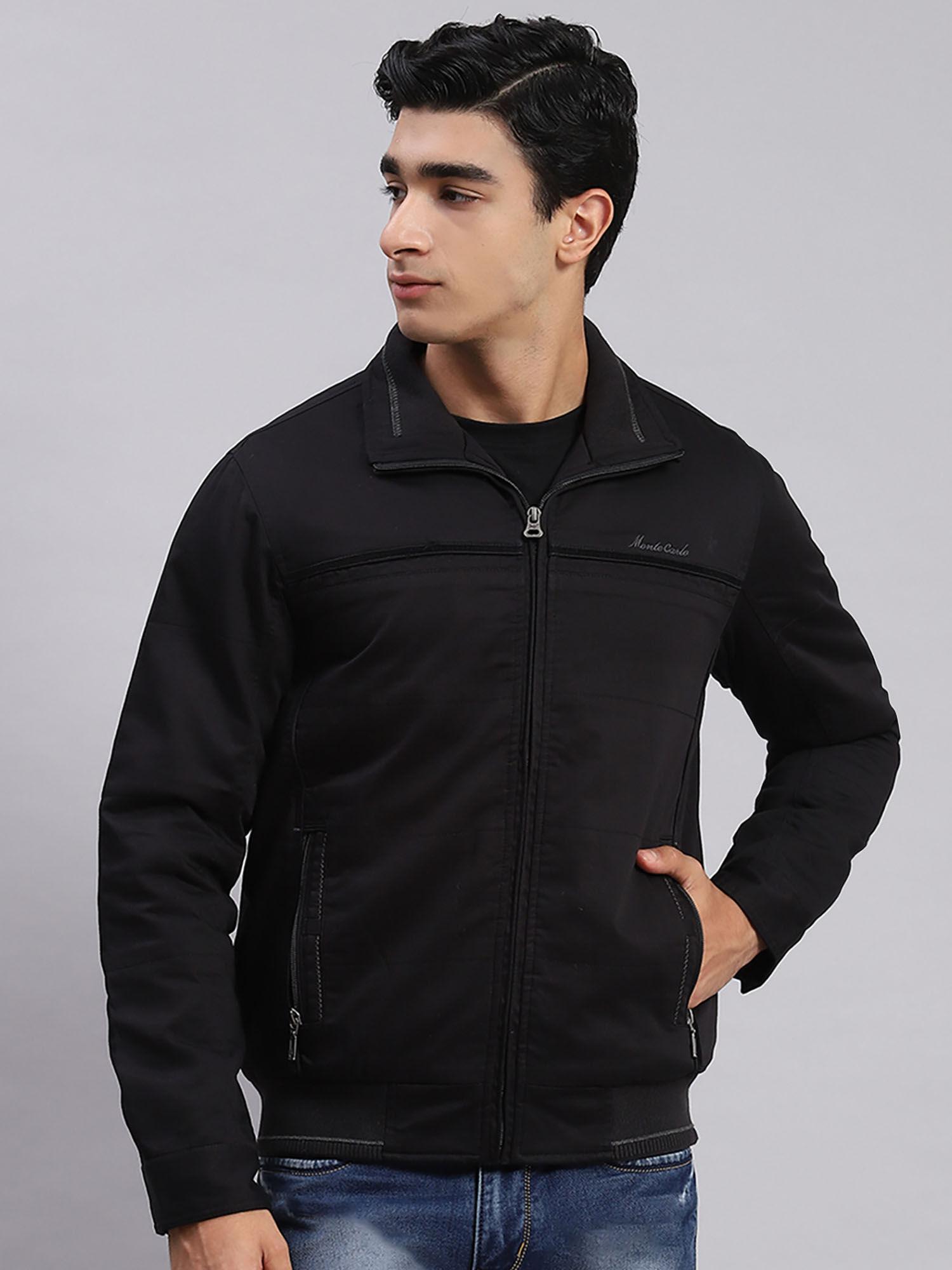 Black Solid Spread Collar Jacket