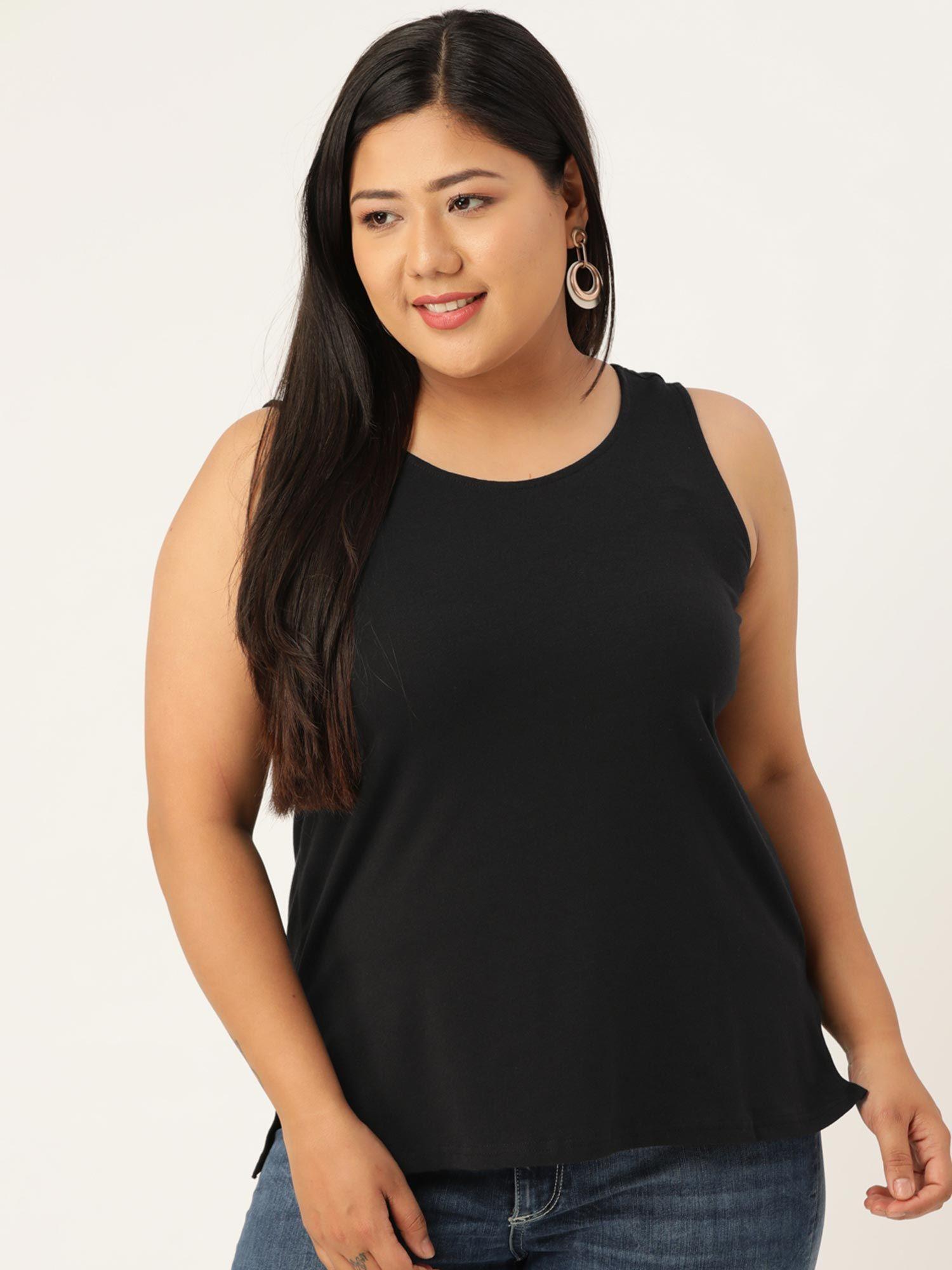Plus Size Womens Black Solid Camisole Top