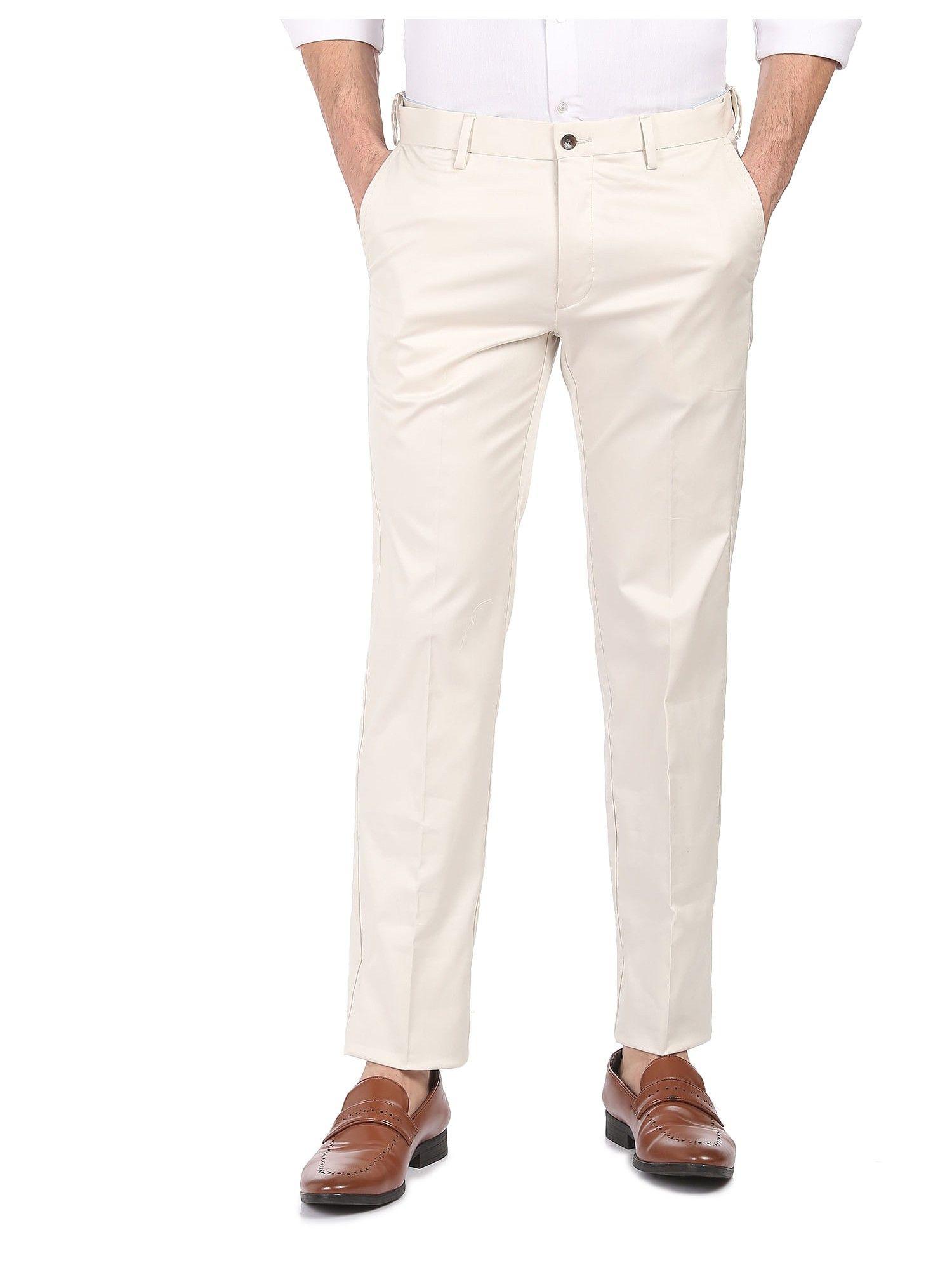 Men Off White Madison Fit Solid Formal Trousers