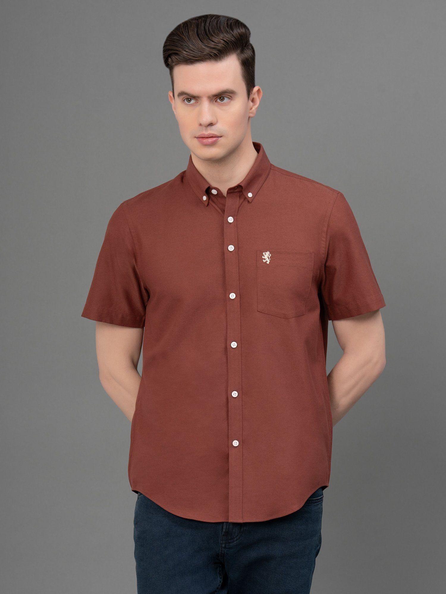 Men's Rust Solid Pure Cotton Oxford Shirt