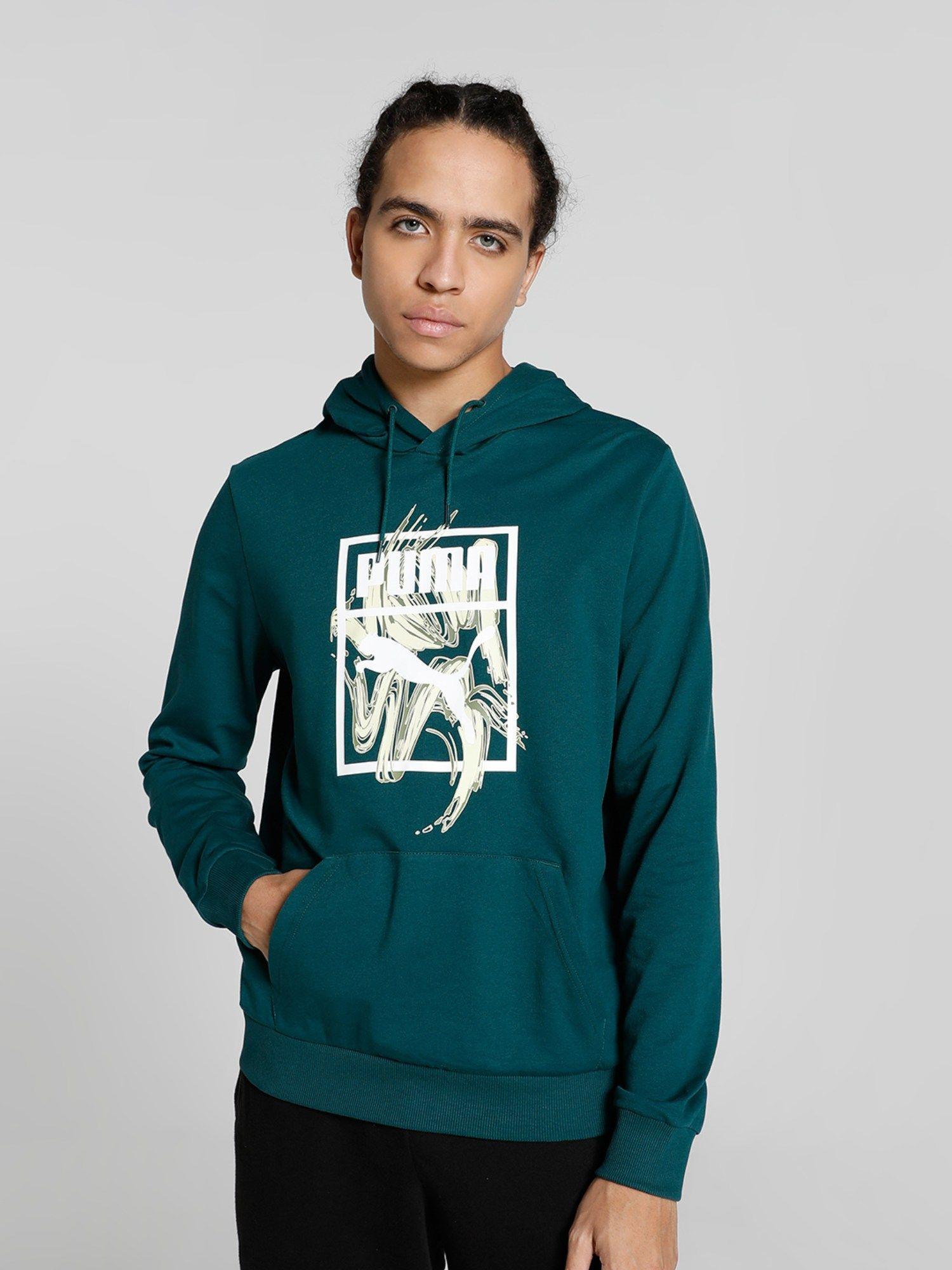 Patch Graphic Men Green Hoodie