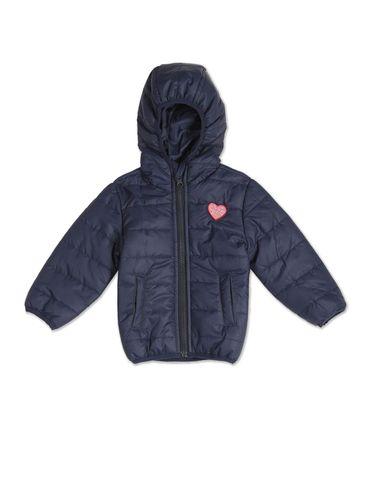 Girls Navy Hooded Solid Padded Jacket