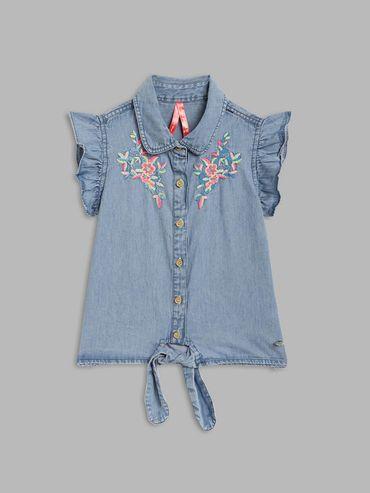 Girls Blue Embroidered Top
