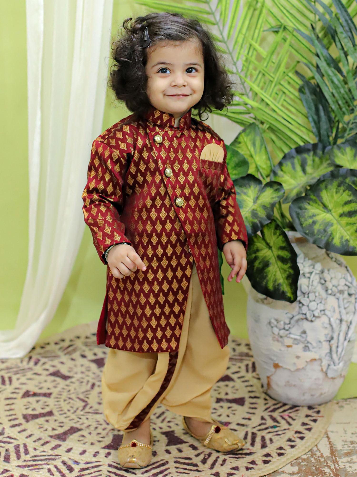 boys-festive-wear-jacquard-full-sleeve-sherwani-with-dhoti-maroon-(set-of-2)