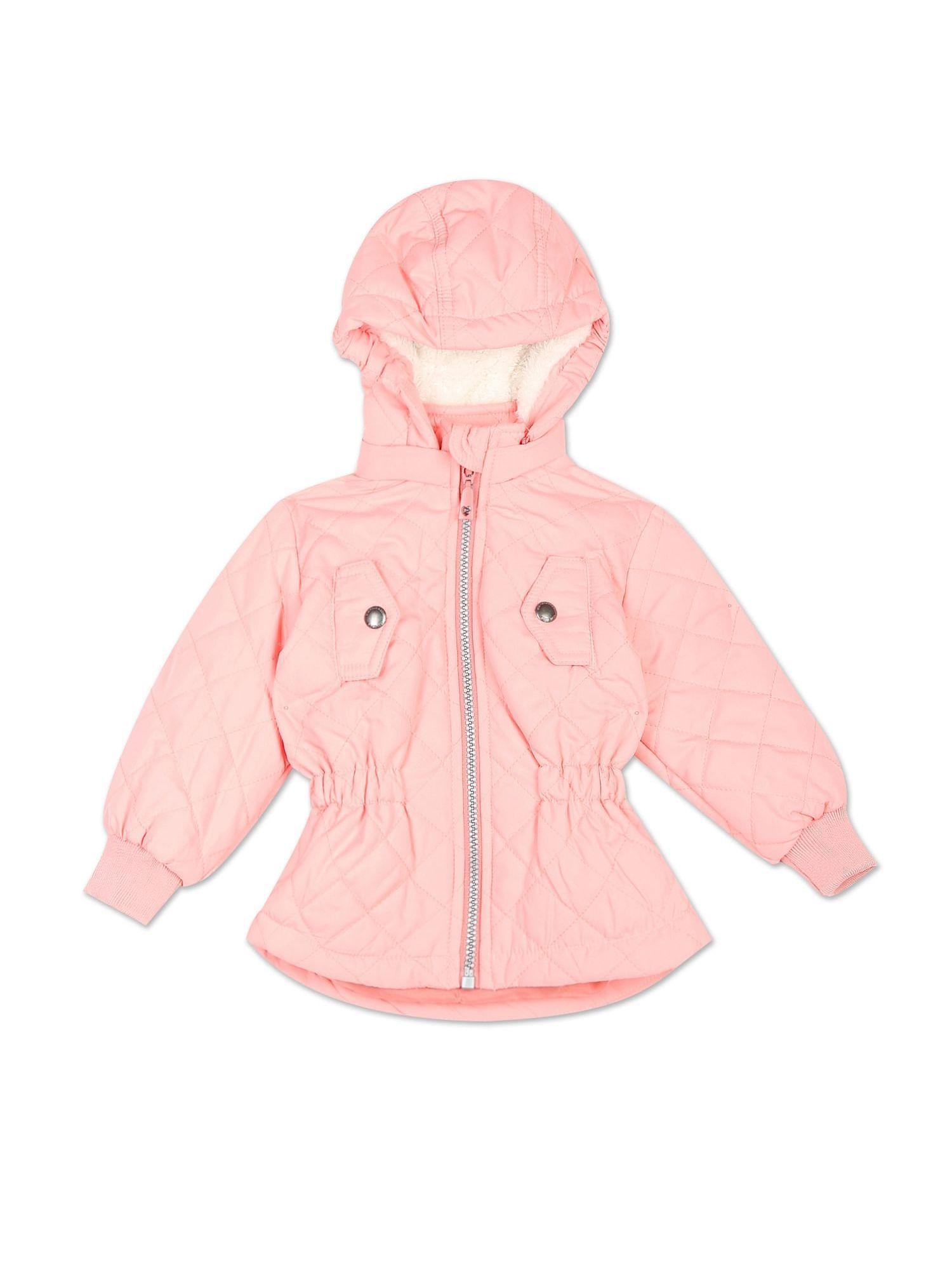 Girls Light Pink Hooded Quilted Jacket