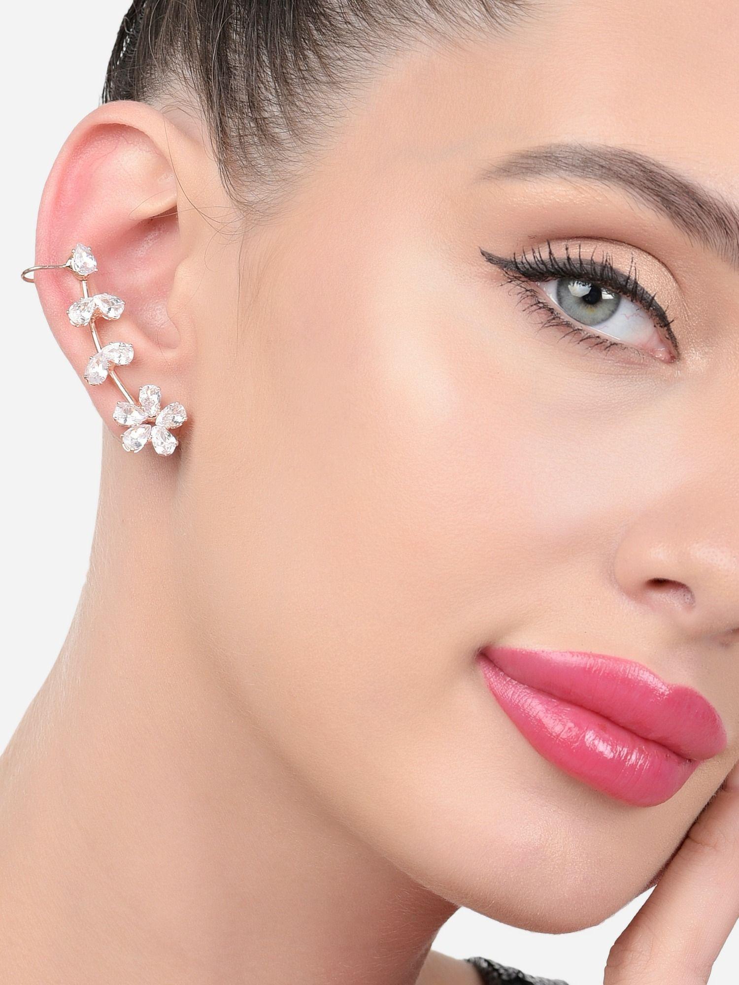 Rose Gold Dazzling Diamonds Contemporary Ear Cuff Earring-ZPFK15619