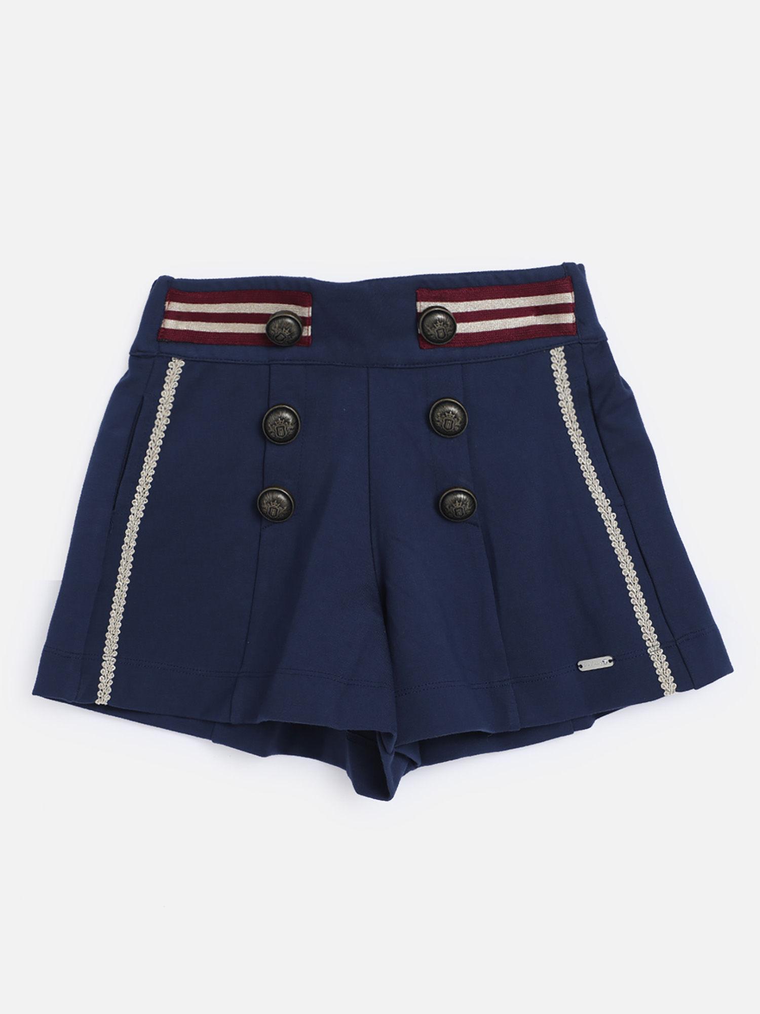 Fashion Casual Girls Polyester Solid Navy Blue Short