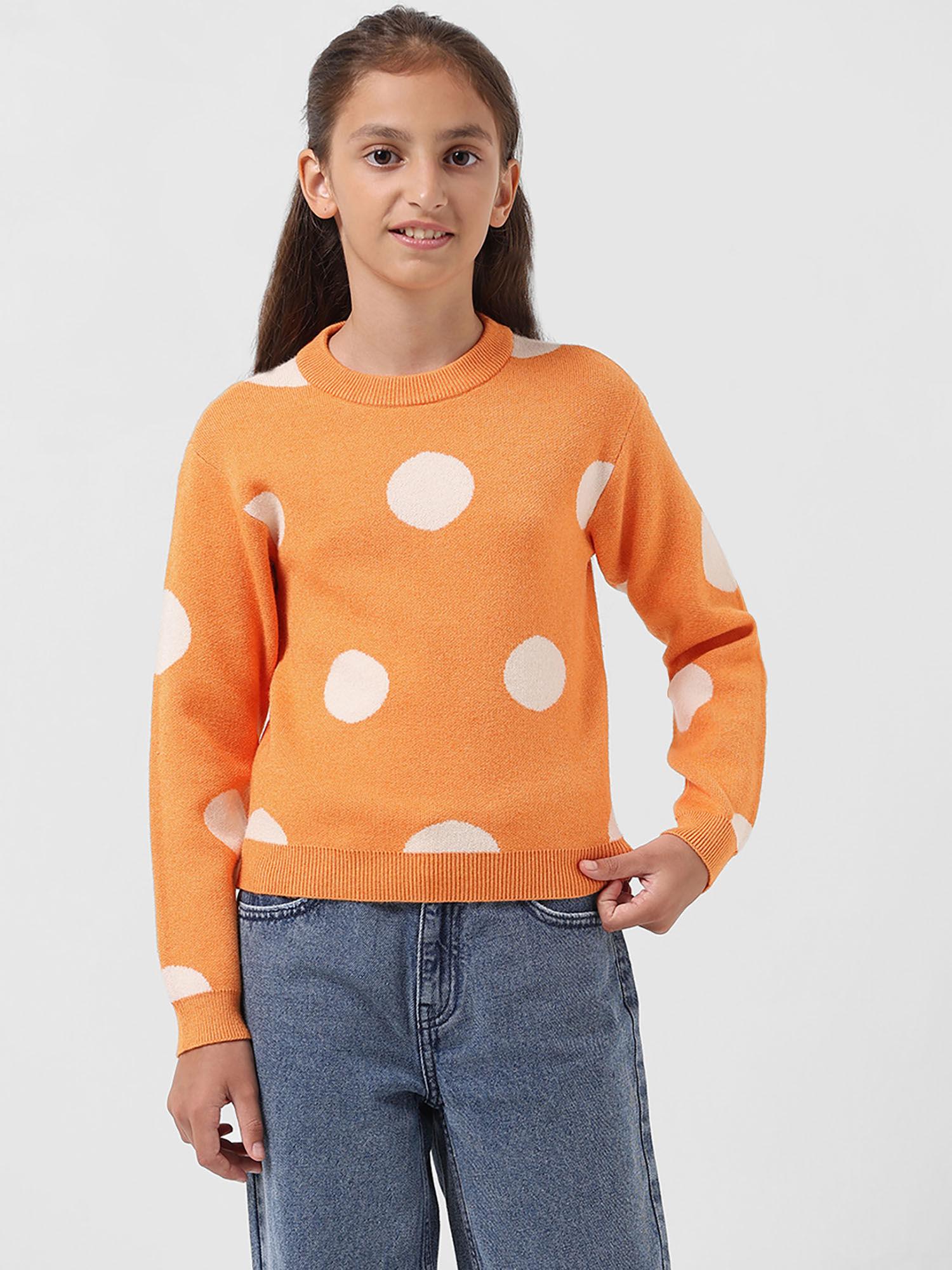 Girls Polka Dots Orange Sweater