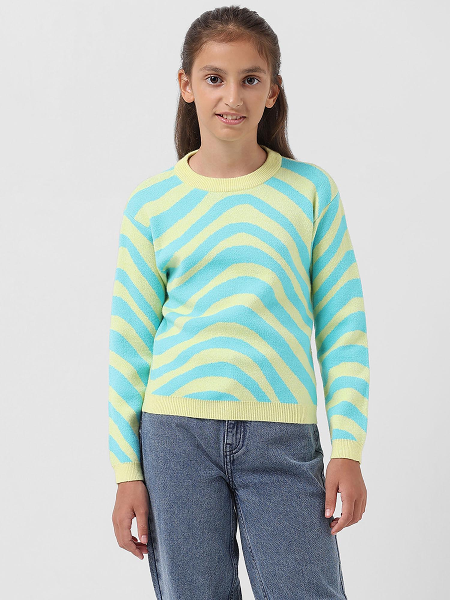 Girls Abstract Print Blue Sweater