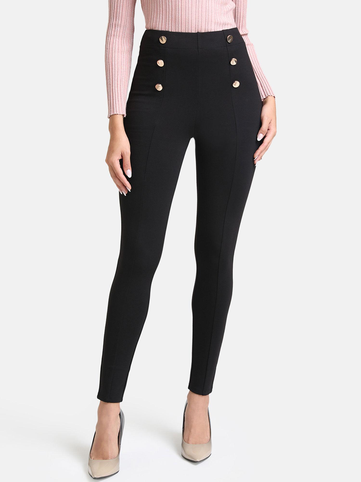 Black Solid Jegging With Metal Buttons