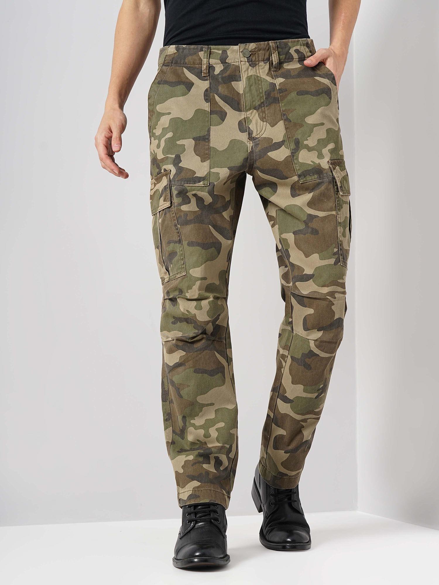 men-olive-printed-straight-fit-cotton-cargo-trouser