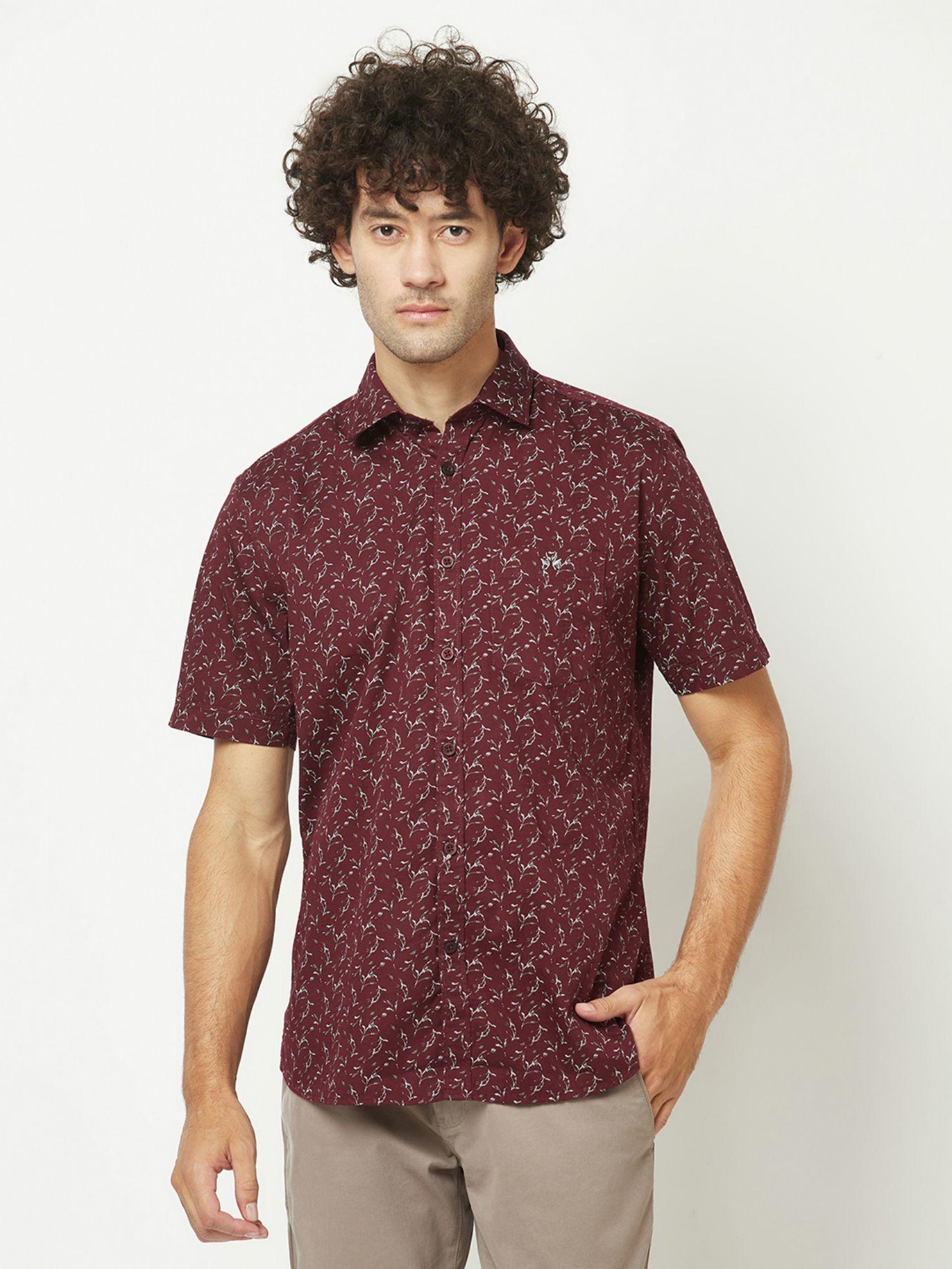 men-wine-short-sleeved-floral-shirt