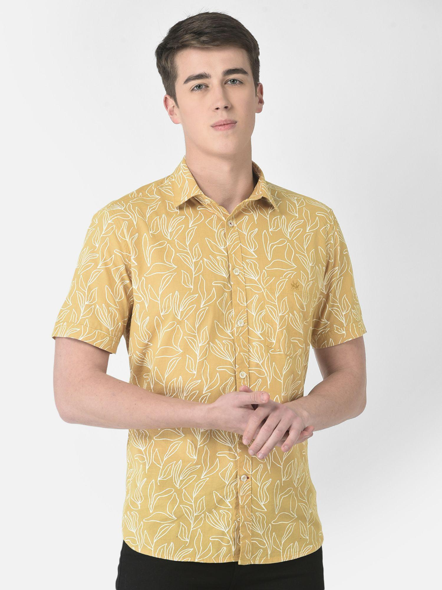 Men Yellow Short-Sleeved Floral Shirt