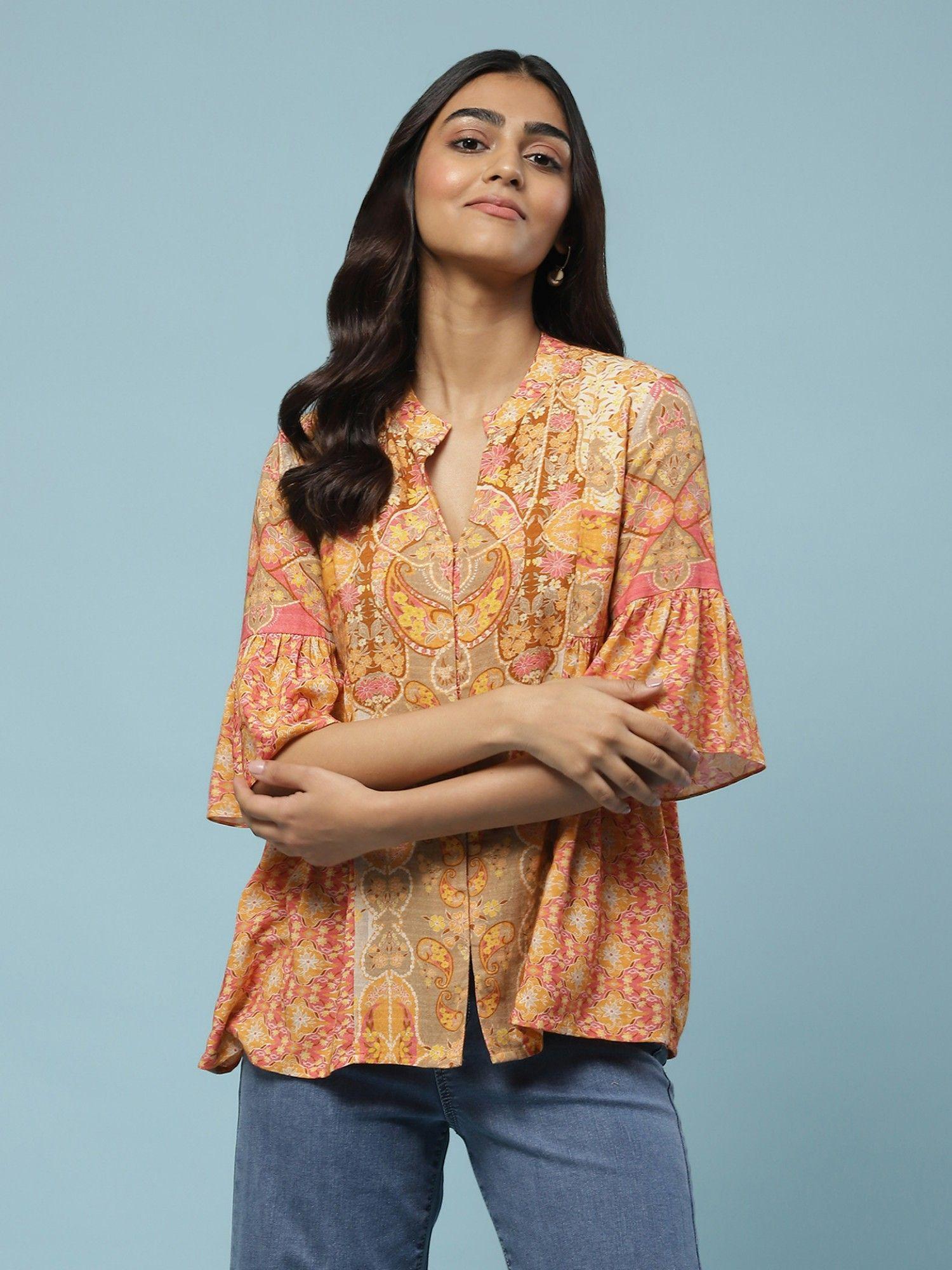 Multi-Color Printed Top with Frilled